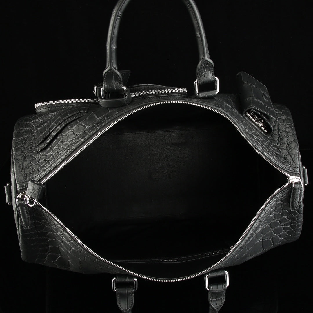 BELTLEY Black Matte Nile Crocodile Duffle Bag -The Navigator Edition