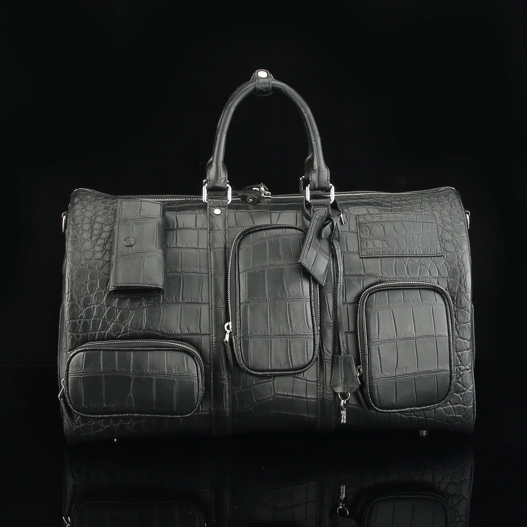 BELTLEY Black Matte Nile Crocodile Duffle Bag -The Navigator Edition