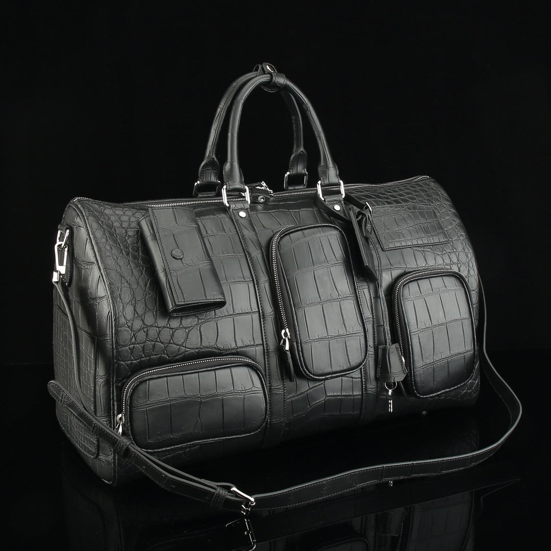 BELTLEY Black Matte Nile Crocodile Duffle Bag -The Navigator Edition