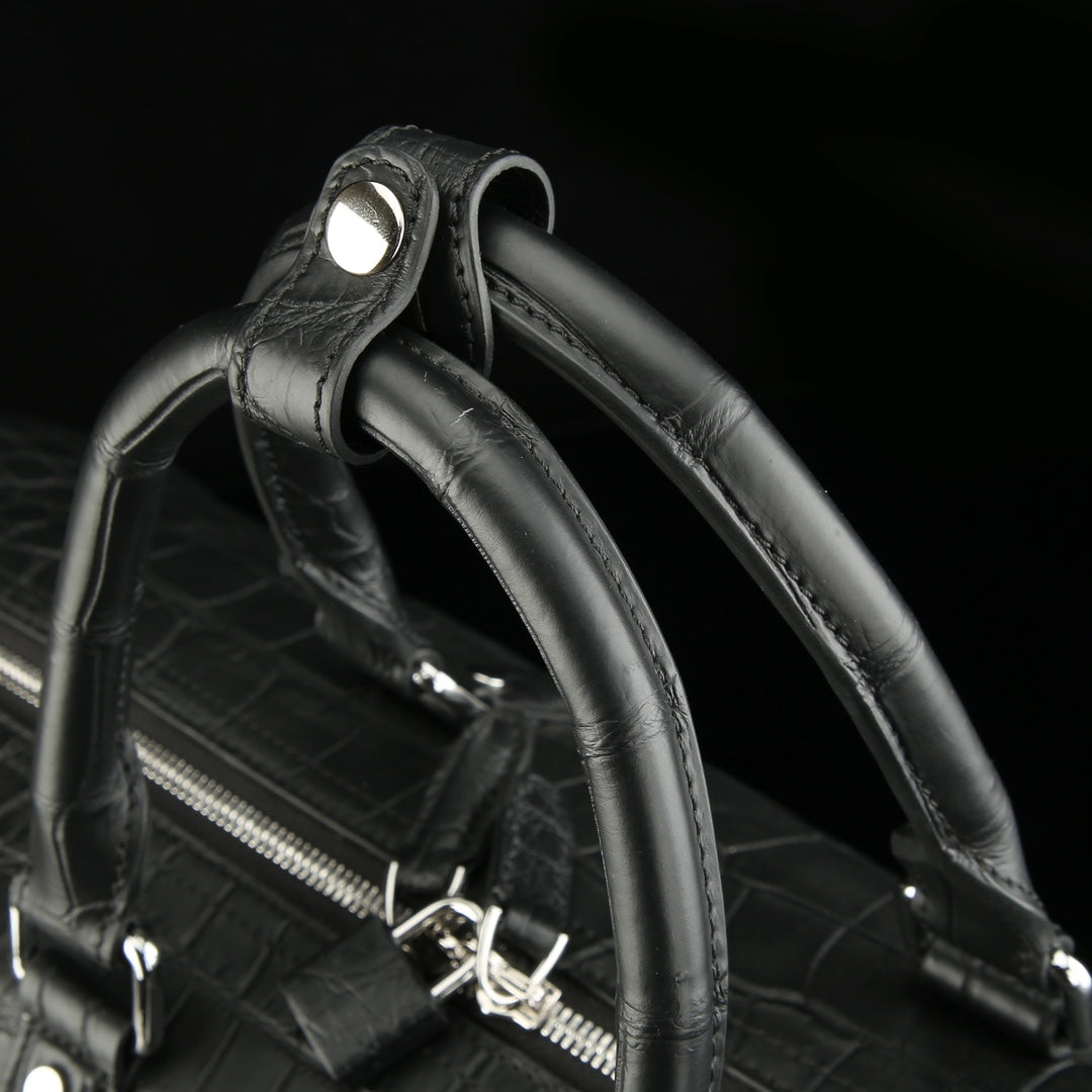 BELTLEY Black Matte Nile Crocodile Duffle Bag -The Navigator Edition