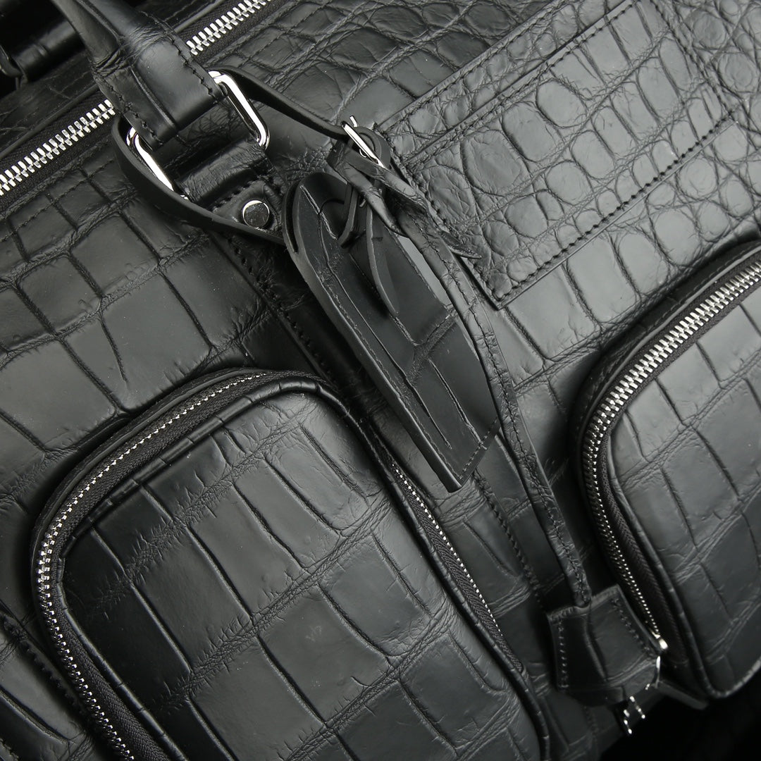 BELTLEY Black Matte Nile Crocodile Duffle Bag -The Navigator Edition