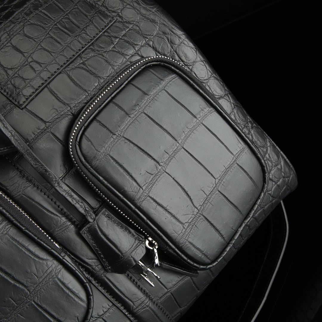 BELTLEY Black Matte Nile Crocodile Duffle Bag -The Navigator Edition
