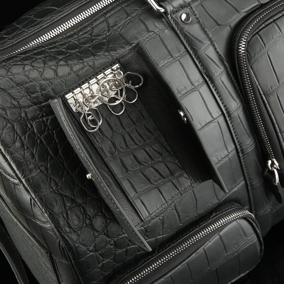 BELTLEY Black Matte Nile Crocodile Duffle Bag -The Navigator Edition