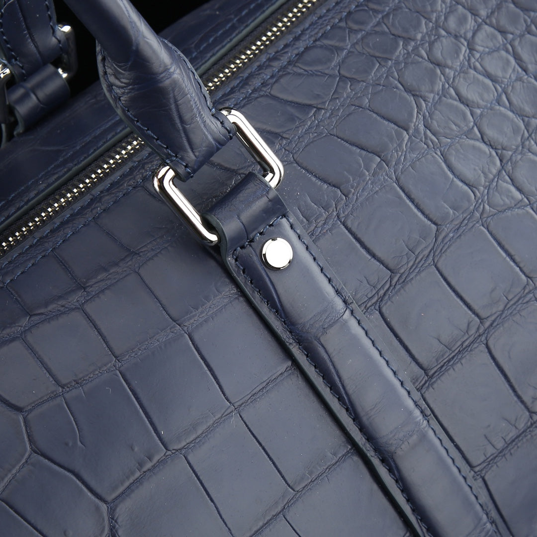 BELTLEY Matte Navy Blue Nile Crocodile Duffle Bag