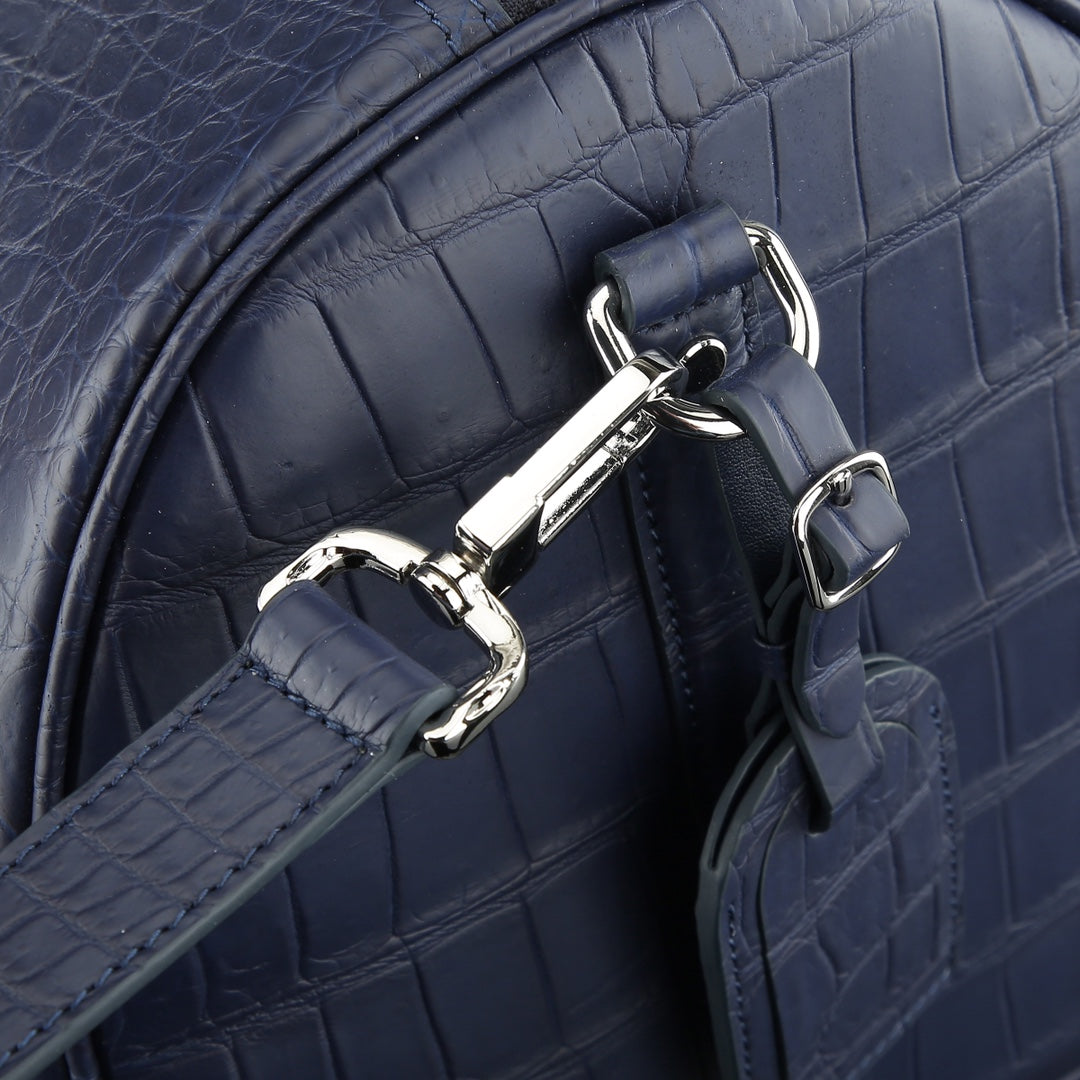 BELTLEY Matte Navy Blue Nile Crocodile Duffle Bag