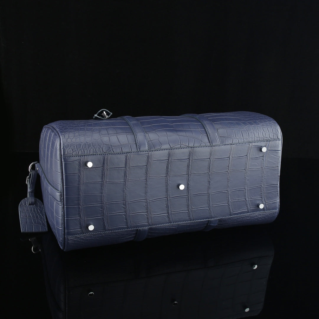 BELTLEY Matte Navy Blue Nile Crocodile Duffle Bag