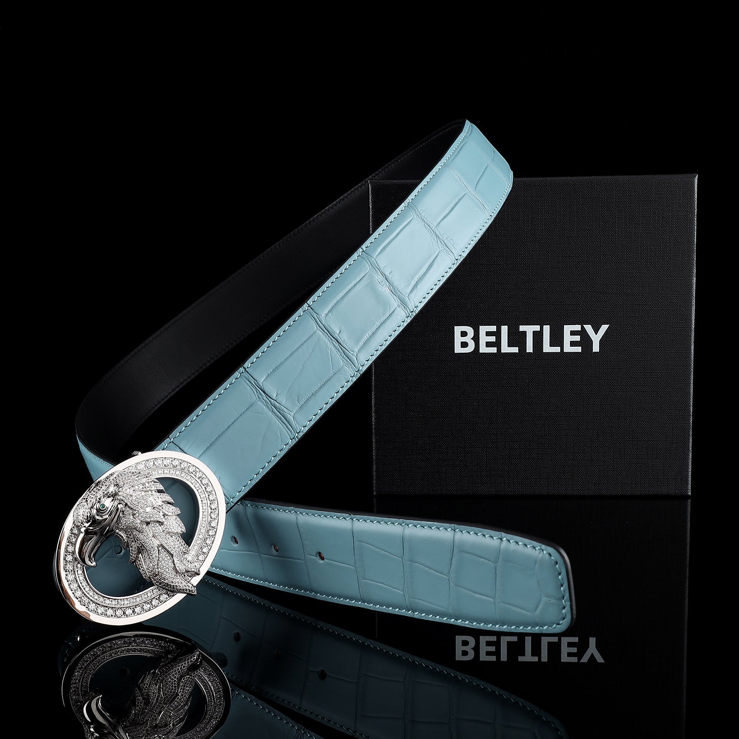 BELTLEY Men’s Authentic Crocodile Belt with Silver Eagle Buckle