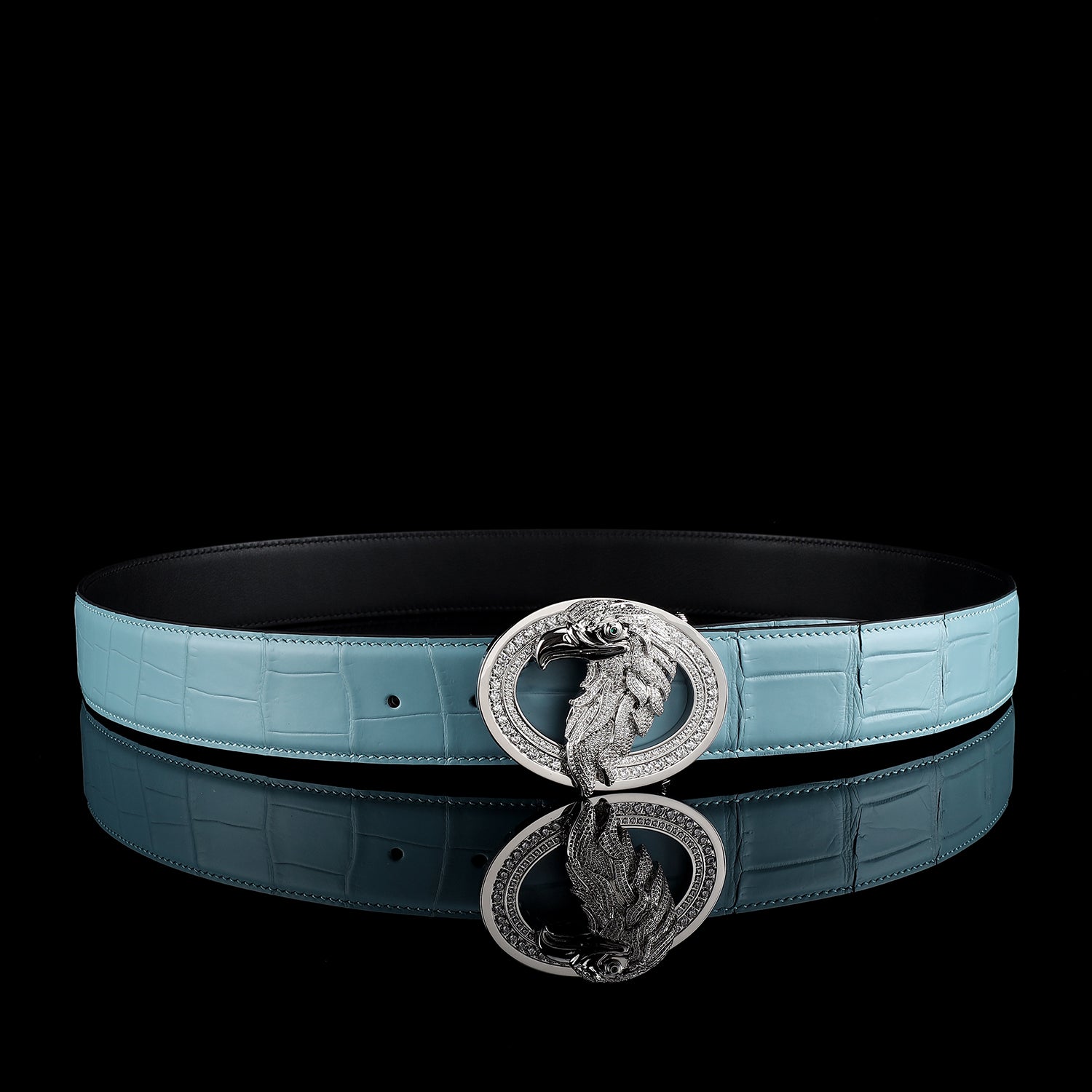 BELTLEY Men’s Authentic Crocodile Belt with Silver Eagle Buckle