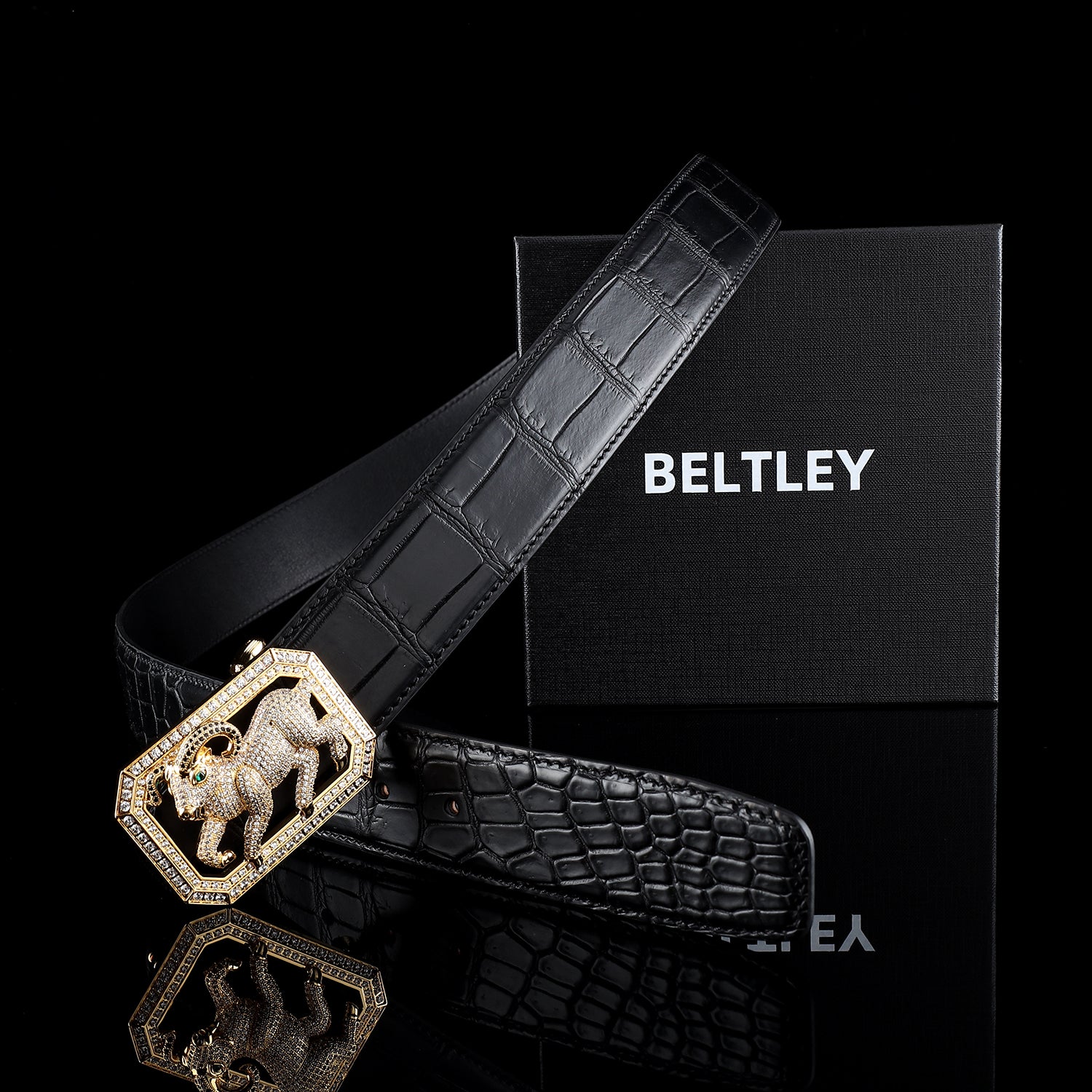 BELTLEY Men's Authentic Nile Crocodile Leather Belt- Goat Buckle