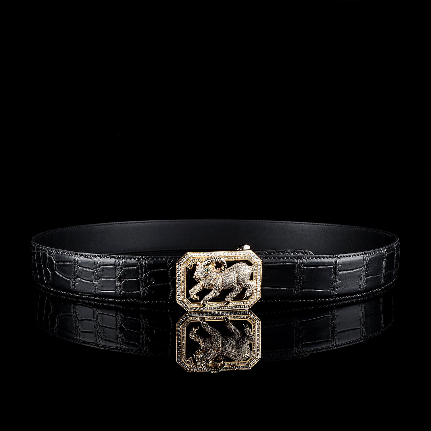 BELTLEY Men's Authentic Nile Crocodile Leather Belt- Goat Buckle