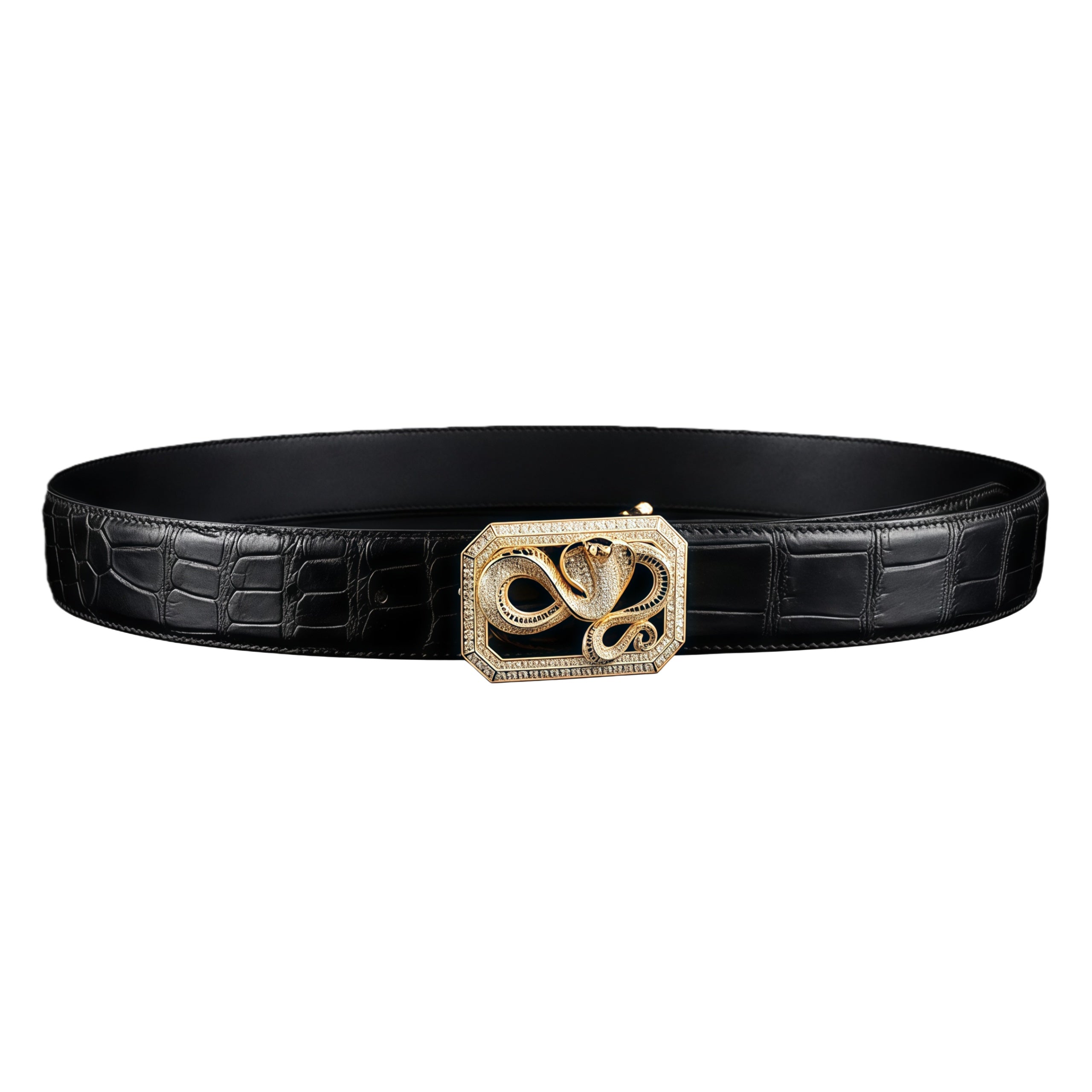 BELTLEY Men's Black Crocodile Belt-Unique Snake Buckle Belt