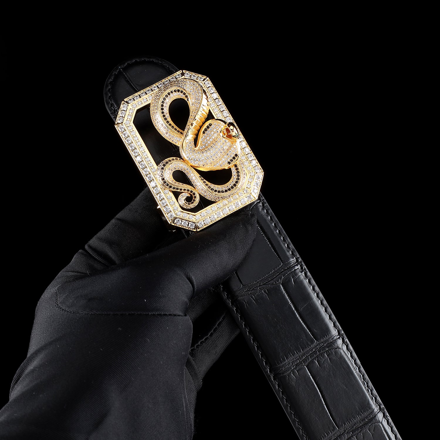 BELTLEY Men's Black Crocodile Belt-Unique Snake Buckle Belt