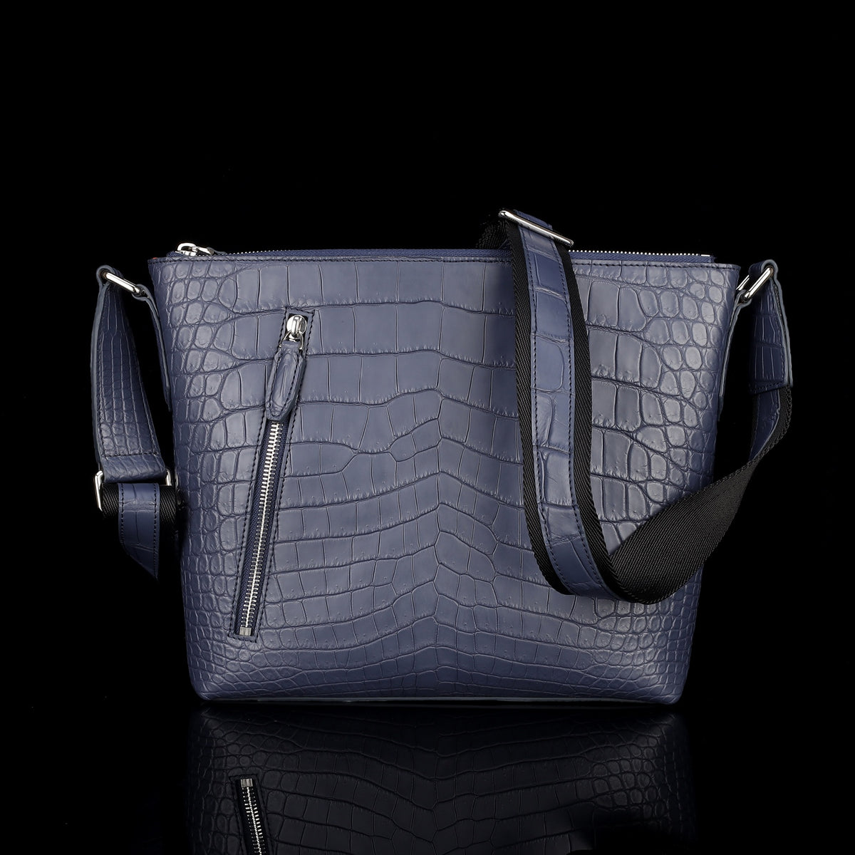 BELTLEY Men's Blue Matte Crocodile Leather Crossbody Bag