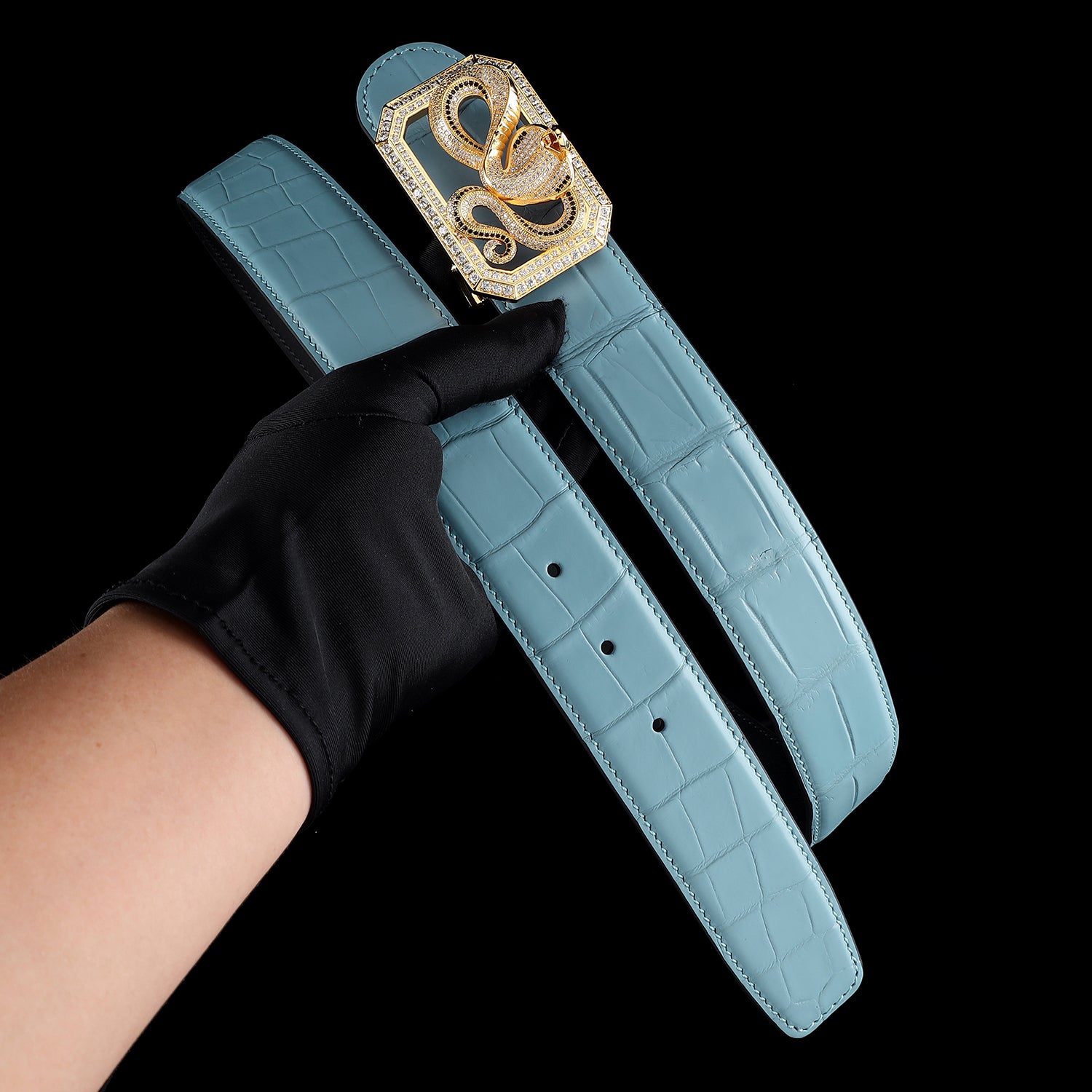 BELTLEY Men's Blue Nile Crocodile Belt with Snake Buckle