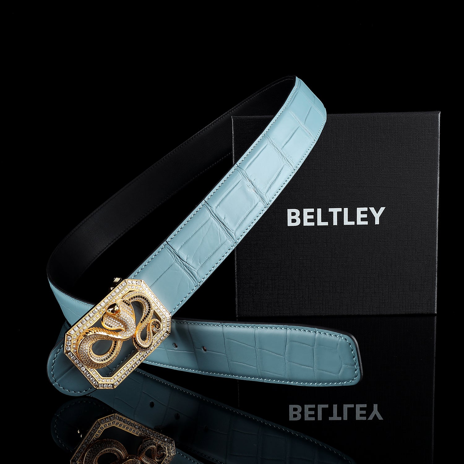 BELTLEY Men's Blue Nile Crocodile Belt with Snake Buckle