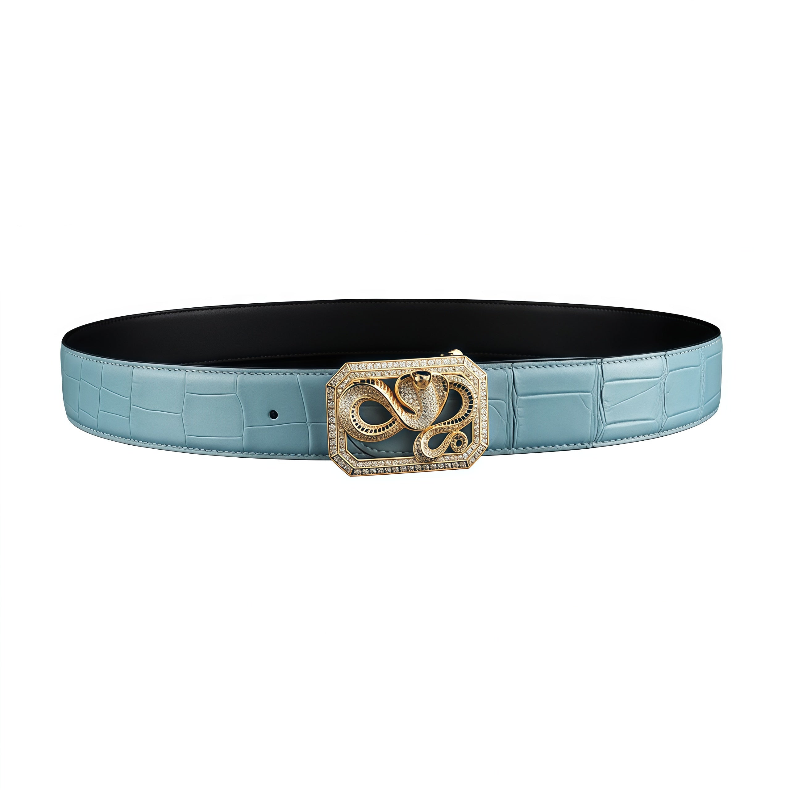 BELTLEY Men's Blue Nile Crocodile Belt with Snake Buckle