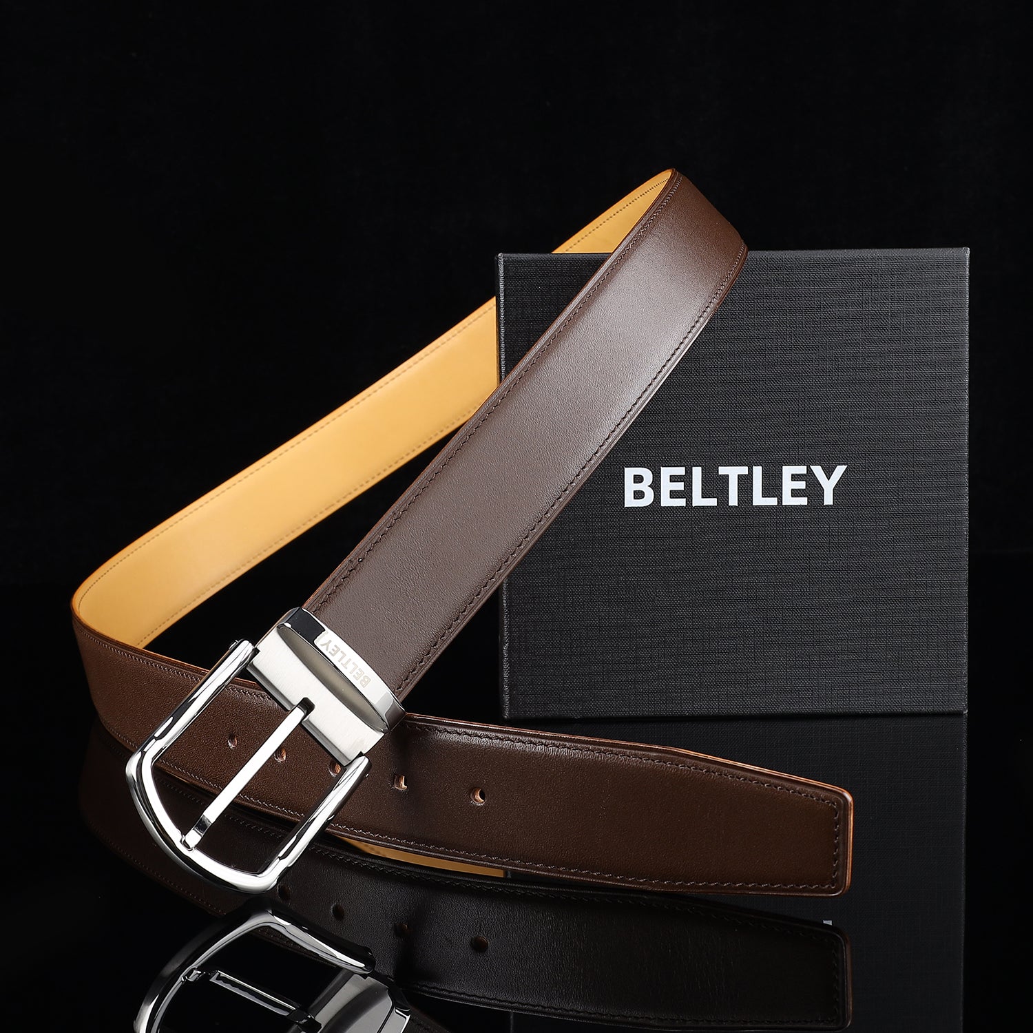 BELTLEY Men’s Calfskin Dress Belt – Business Casual Belt