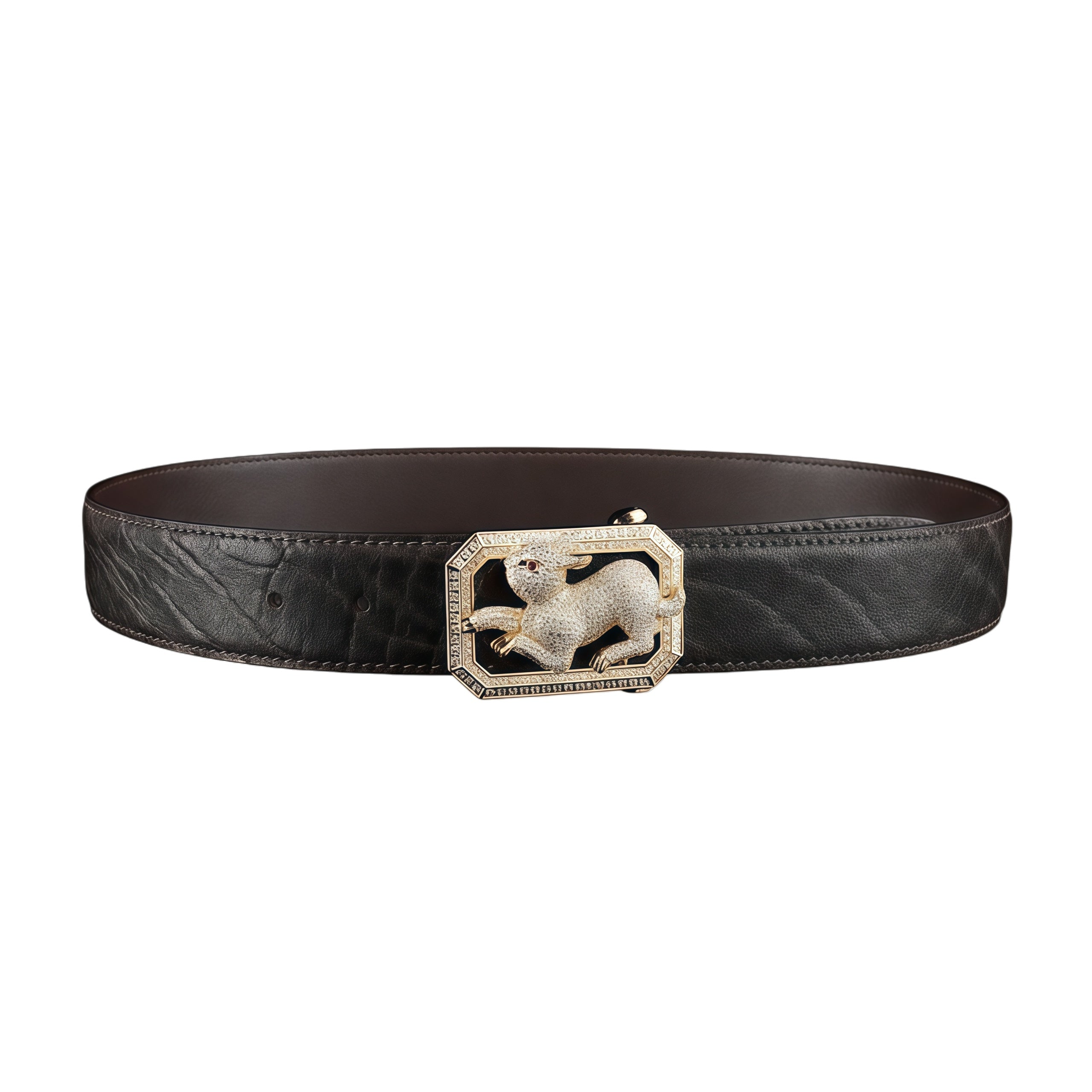 BELTLEY Men's Elephant Hide Belt in Espresso Brown Finish-Rabbit Buckle