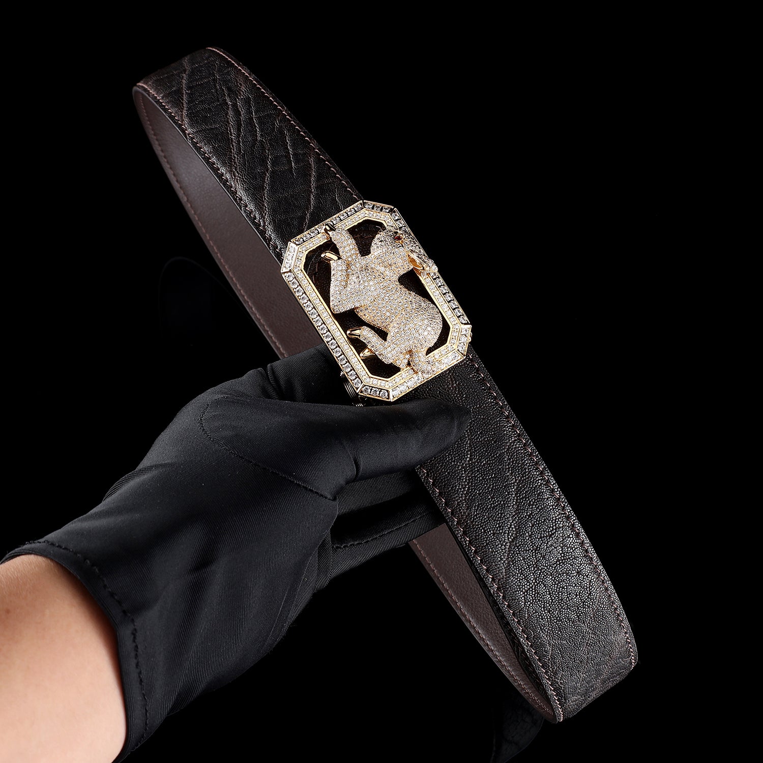 BELTLEY Men's Elephant Hide Belt in Espresso Brown Finish-Rabbit Buckle