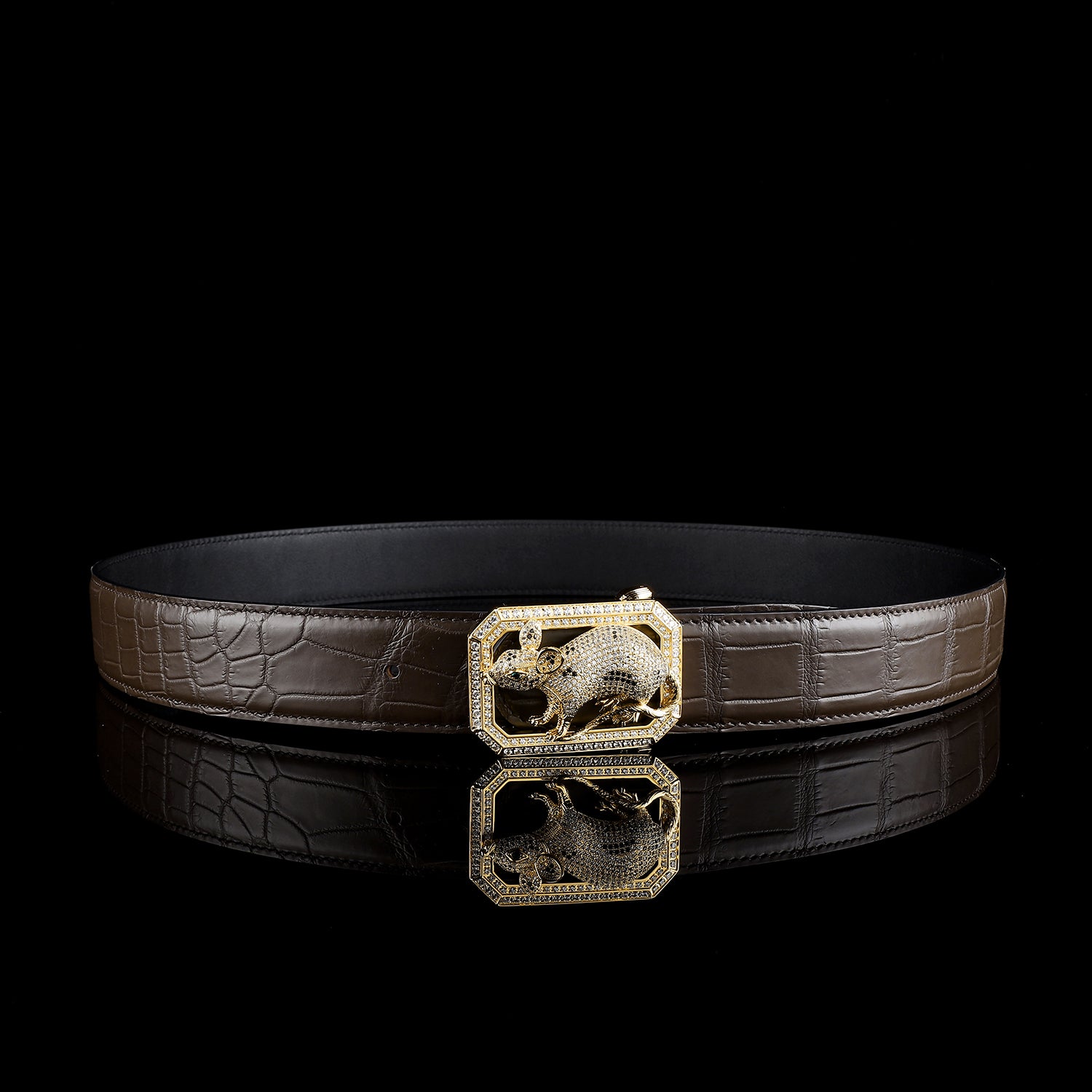 BELTLEY Men’s Espresso Crocodile Belt with Rat Buckle