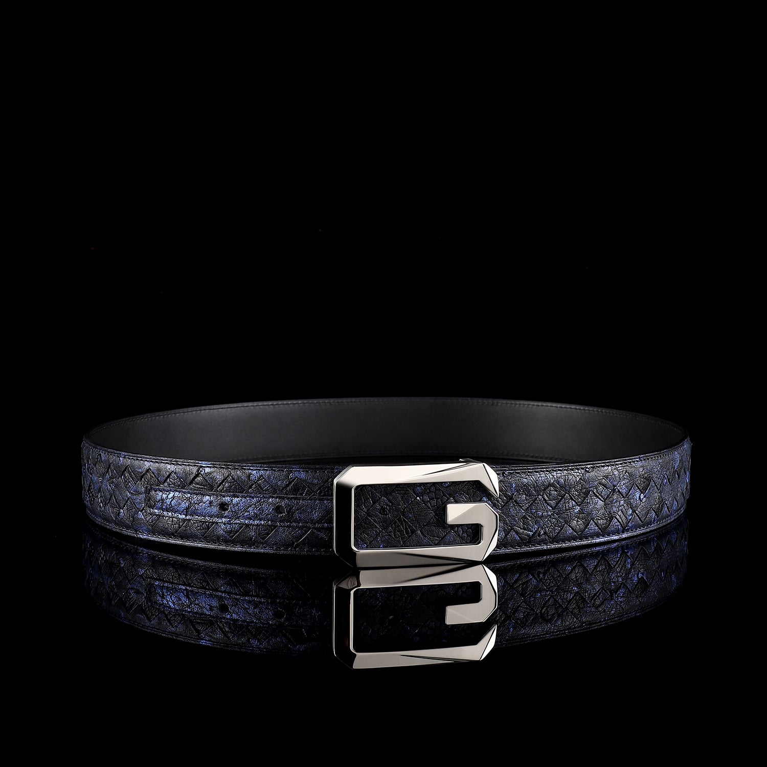 Men’s Handwoven Ostrich Leather Belt With G Buckle — edge detail | BELTLEY