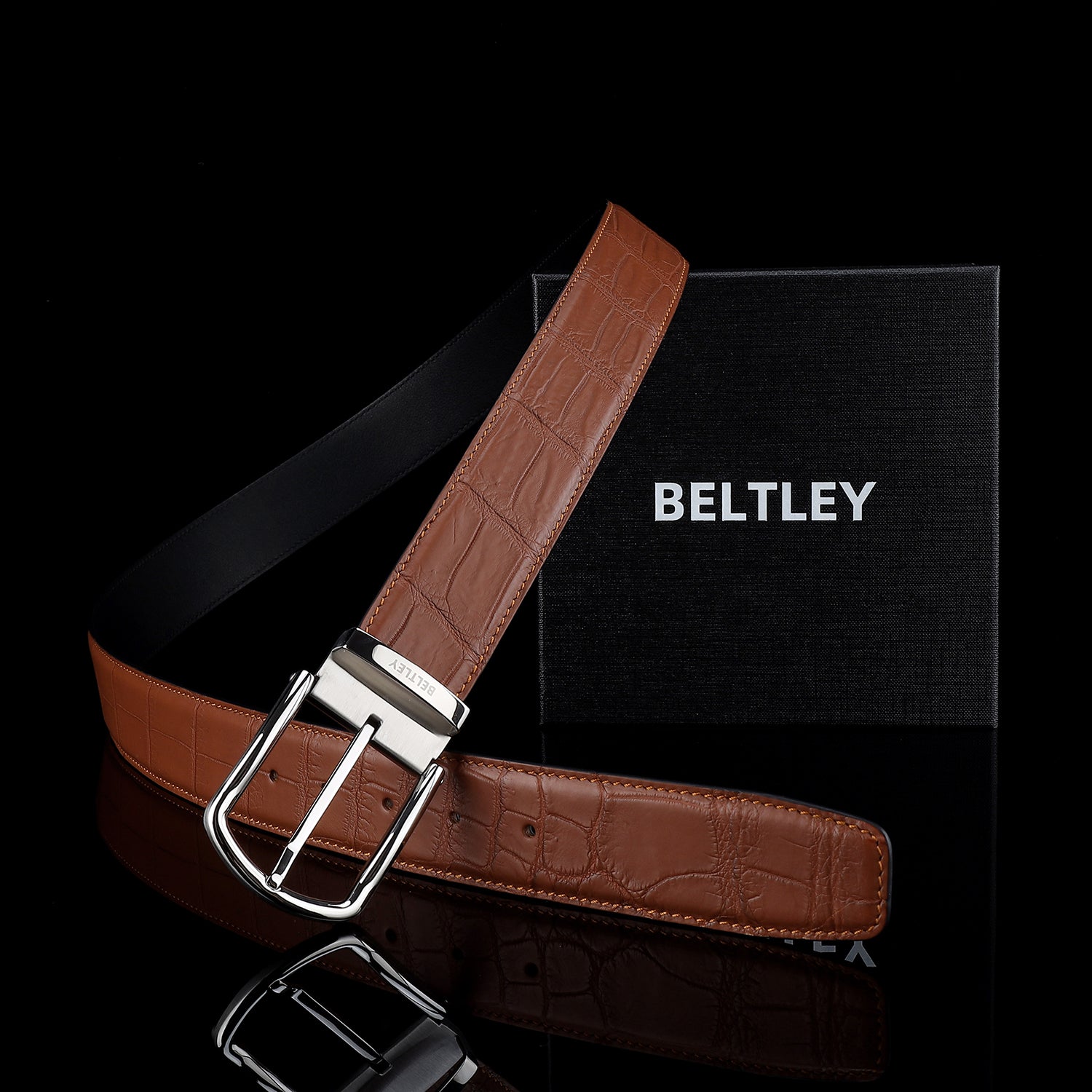 Men's Matte Cognac Tan Real Crocodile Leather Belt — additional view 15 | BELTLEY