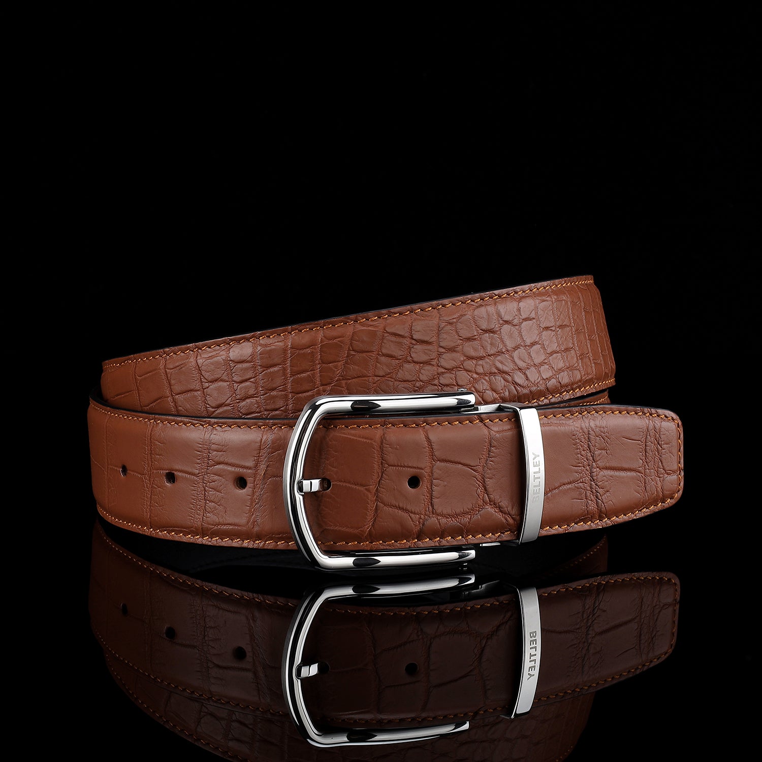 Men's Matte Cognac Tan Real Crocodile Leather Belt — additional view 13 | BELTLEY