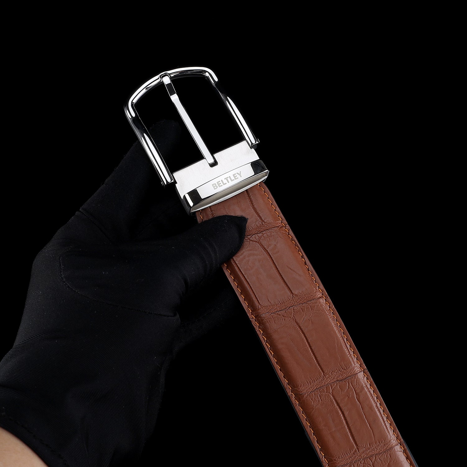Men's Matte Cognac Tan Real Crocodile Leather Belt — additional view 14 | BELTLEY
