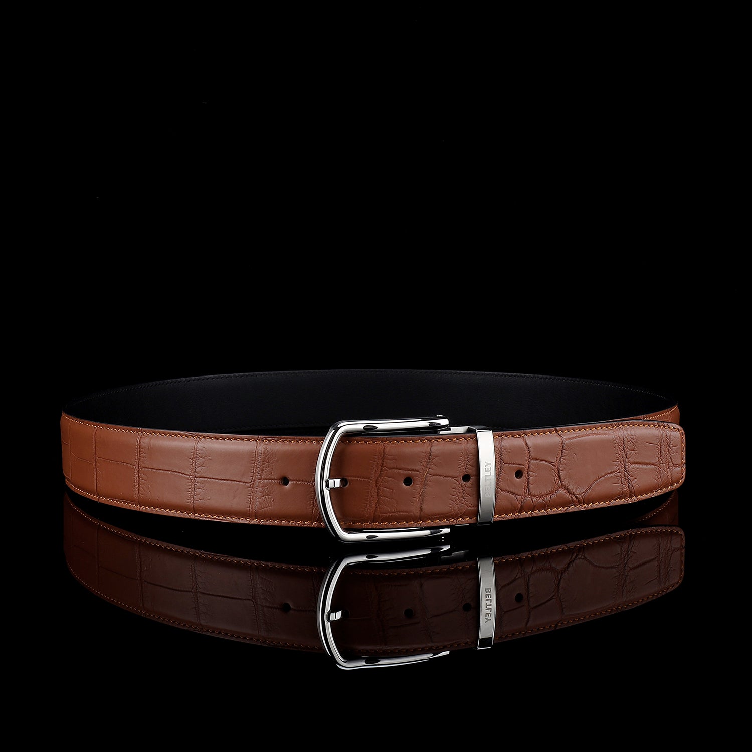 Men's Matte Cognac Tan Real Crocodile Leather Belt — packaging | BELTLEY