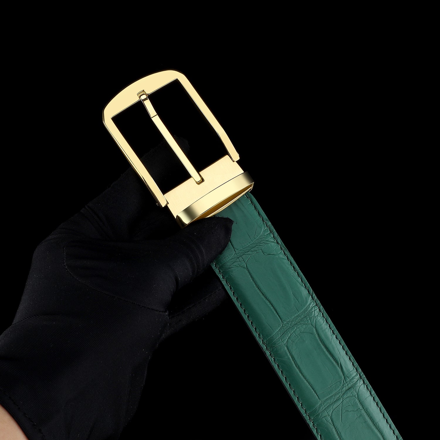 BELTLEY Men's Matte Emerald Green Genuine Crocodile Skin Belt