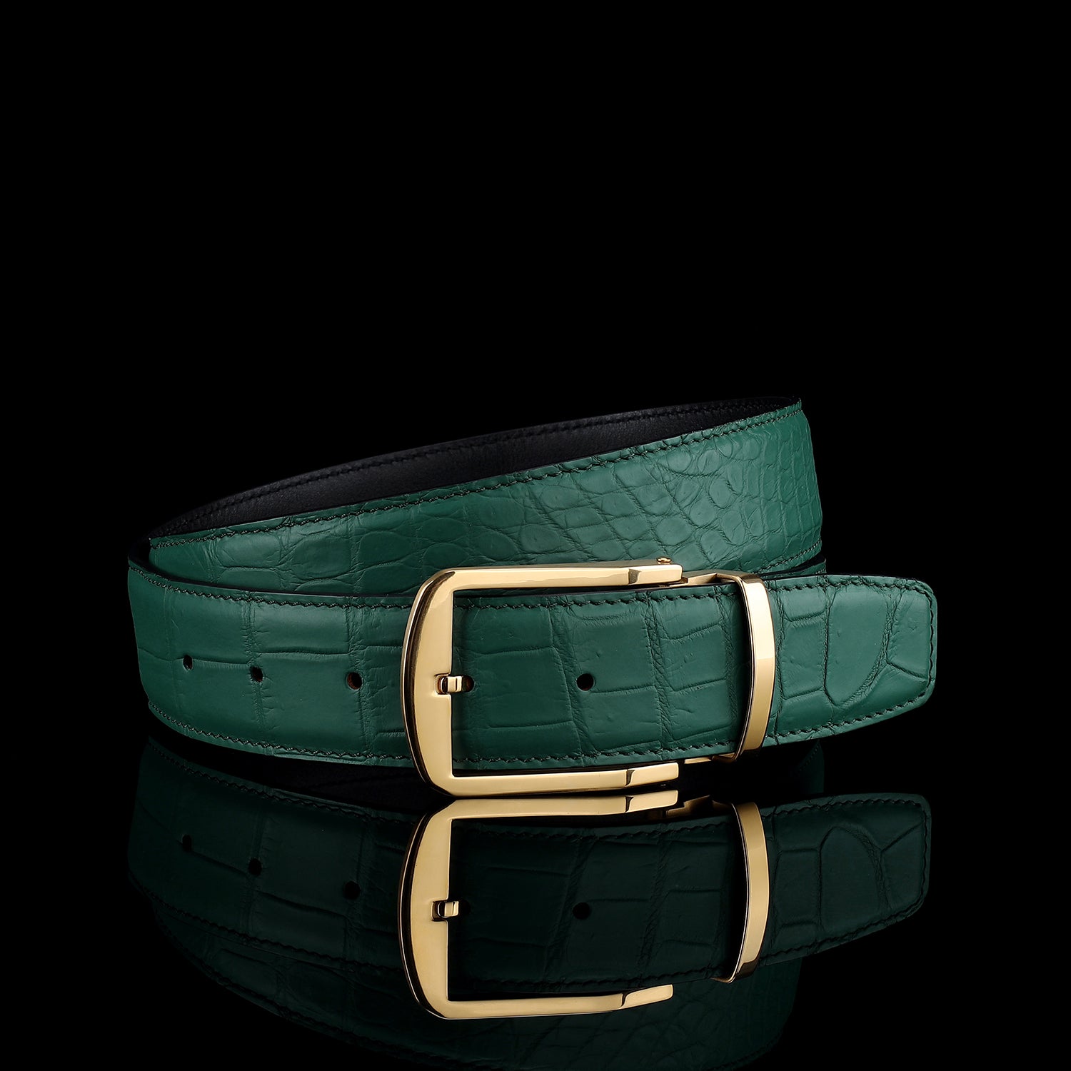 BELTLEY Men's Matte Emerald Green Genuine Crocodile Skin Belt