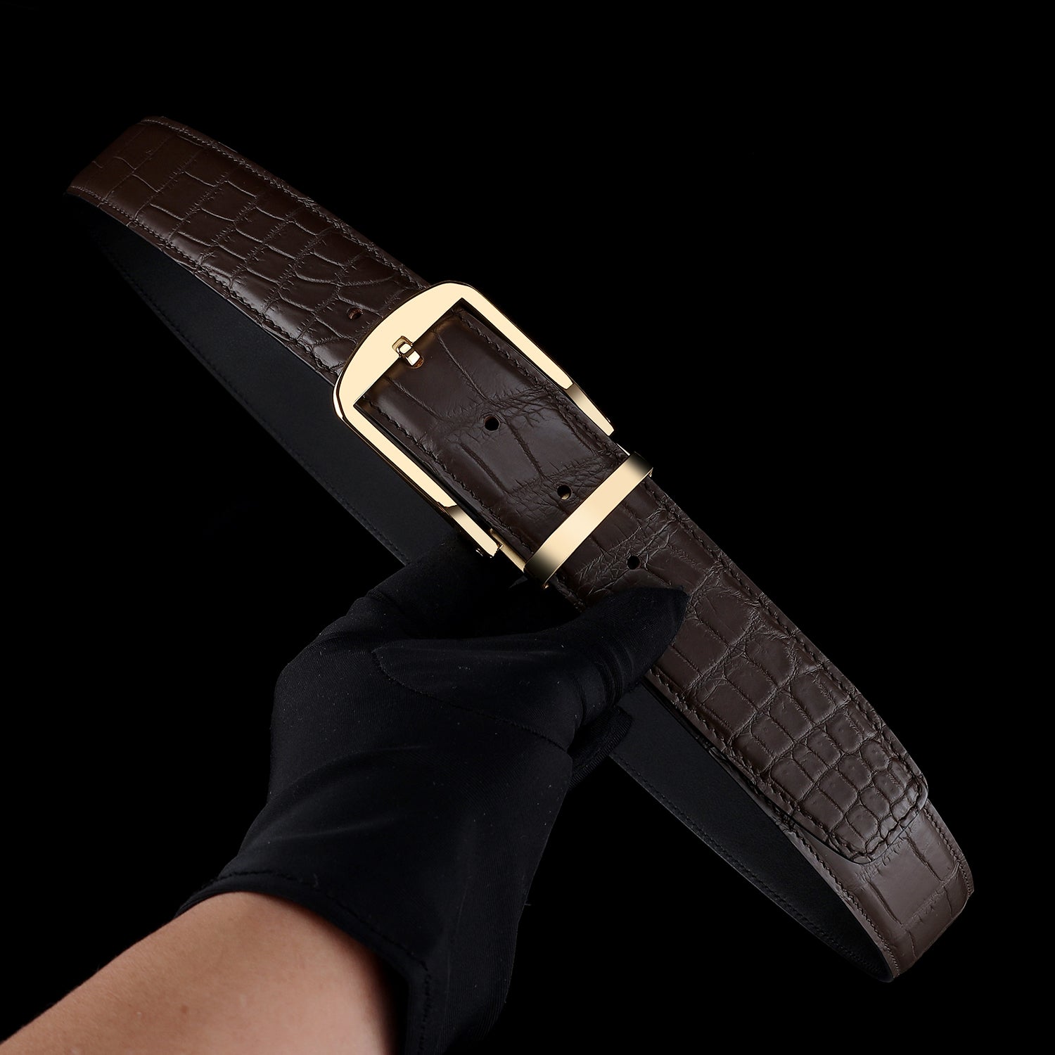 BELTLEY Men's Matte Espresso Brown Crocodile Dress Belt