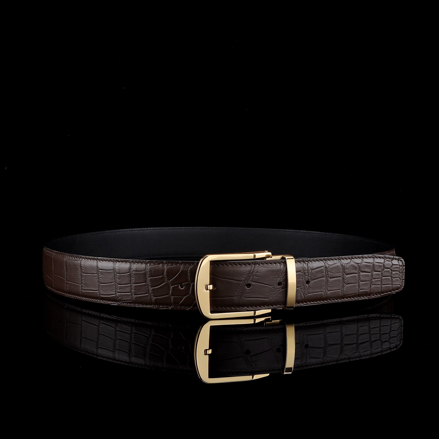 BELTLEY Men's Matte Espresso Brown Crocodile Dress Belt