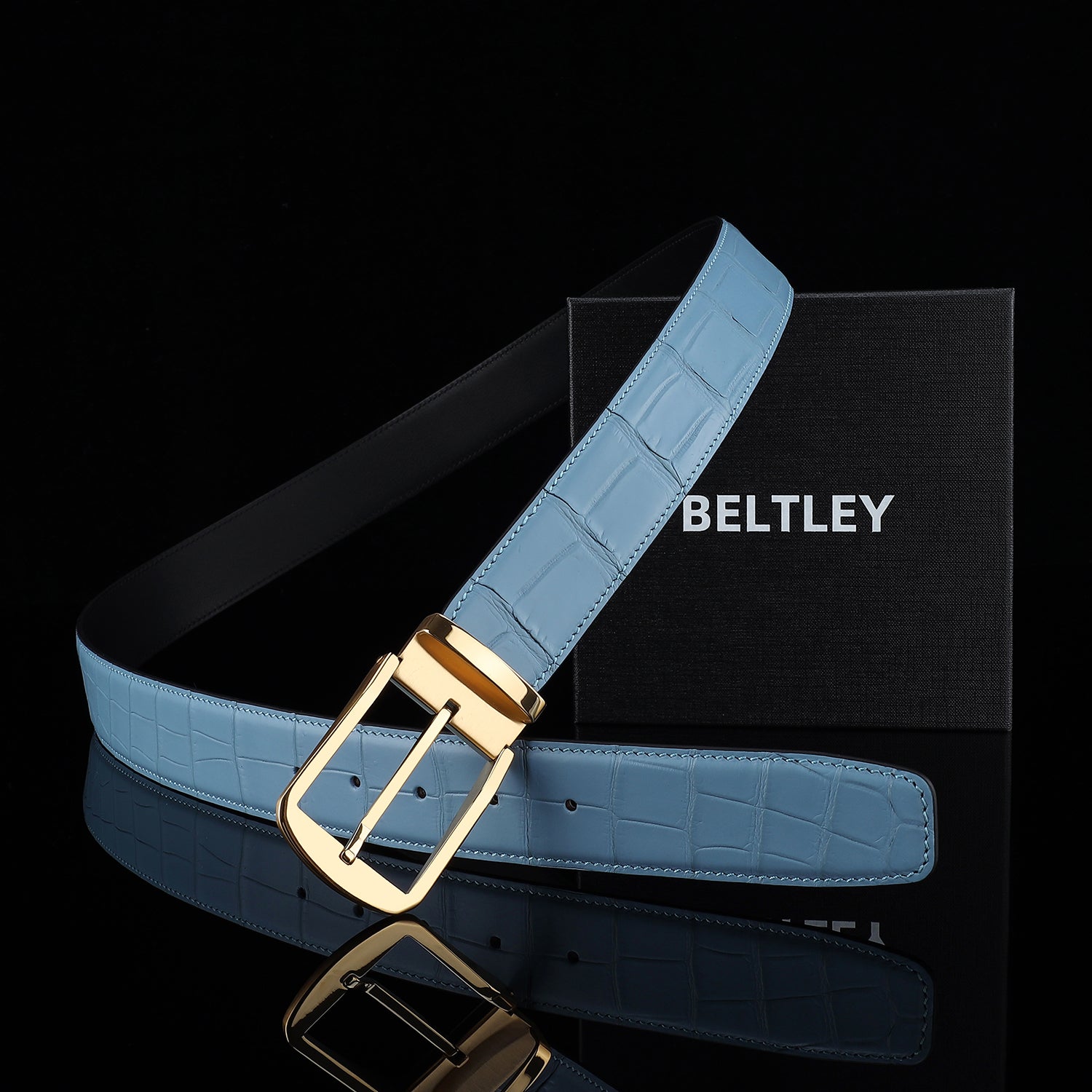 BELTLEY Men's Matte Tiffany Blue Genuine Nile Crocodile Belt | 1.5"
