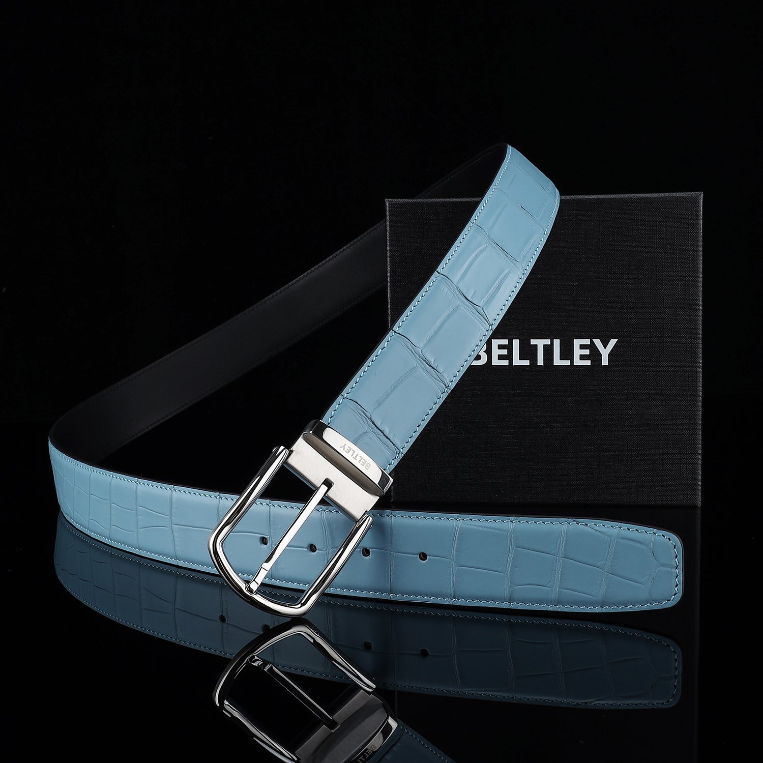 BELTLEY Men's Matte Tiffany Blue Genuine Nile Crocodile Belt | 1.5"