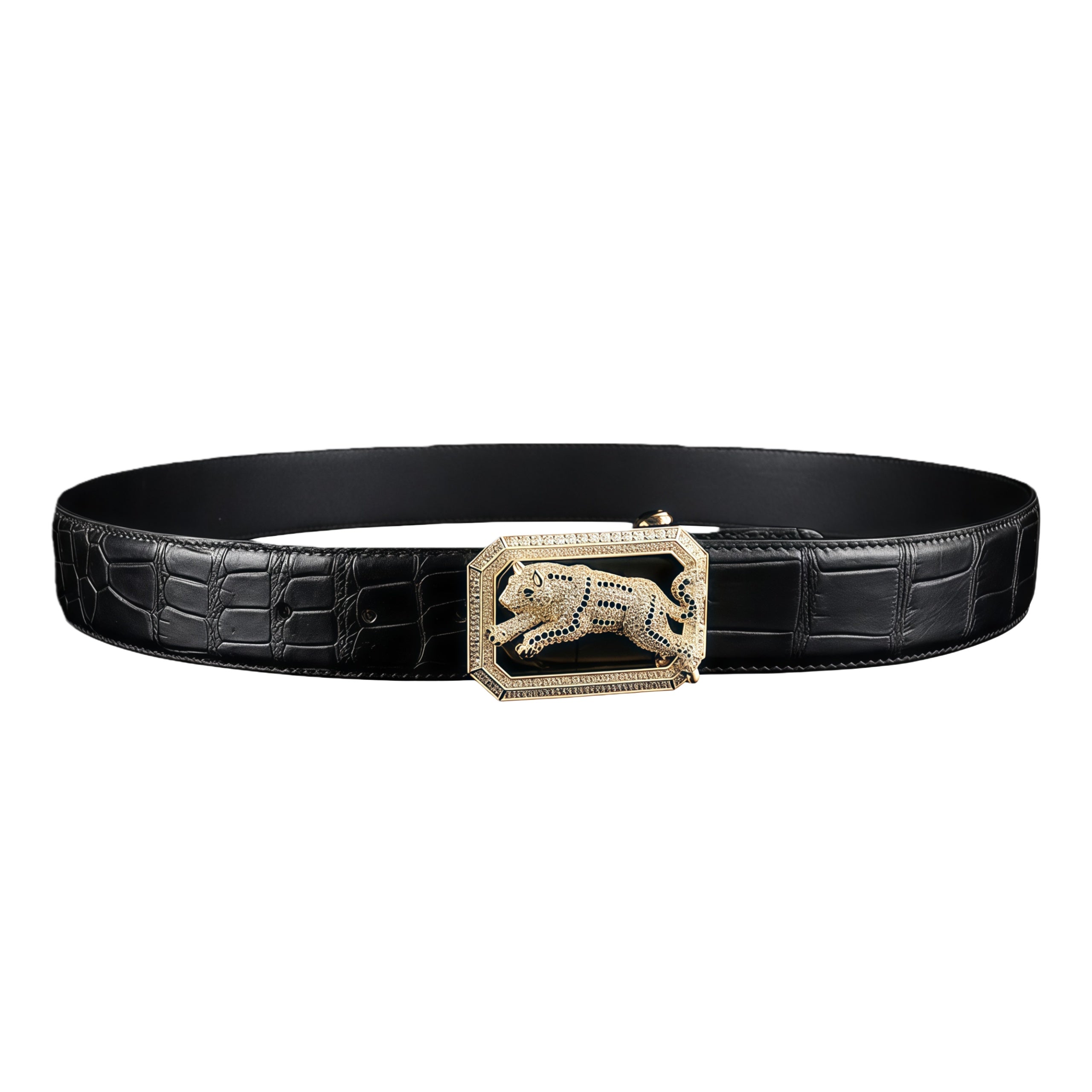 BELTLEY Men's Premium Black Crocodile Belt – Real Exotic Skin- Dog Buckle
