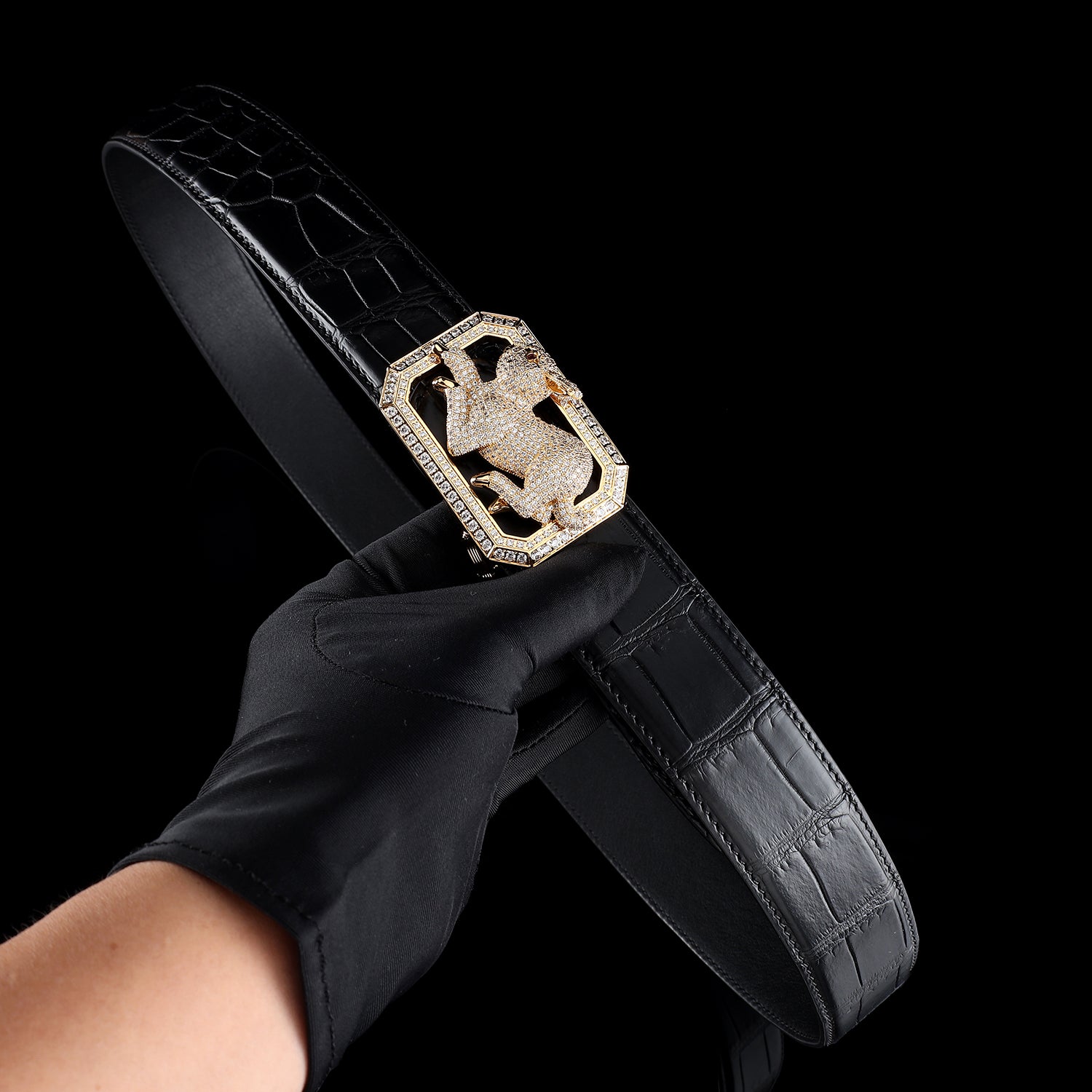 BELTLEY Men's True Nile Crocodile Belt With Rabbit Buckle