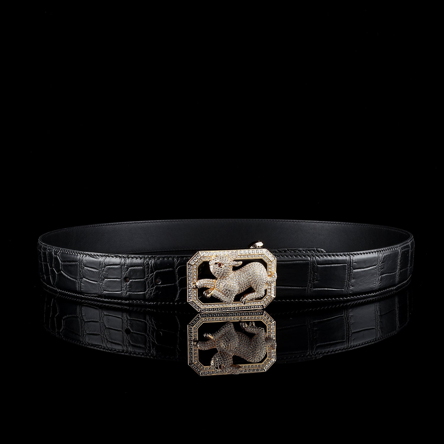 BELTLEY Men's True Nile Crocodile Belt With Rabbit Buckle