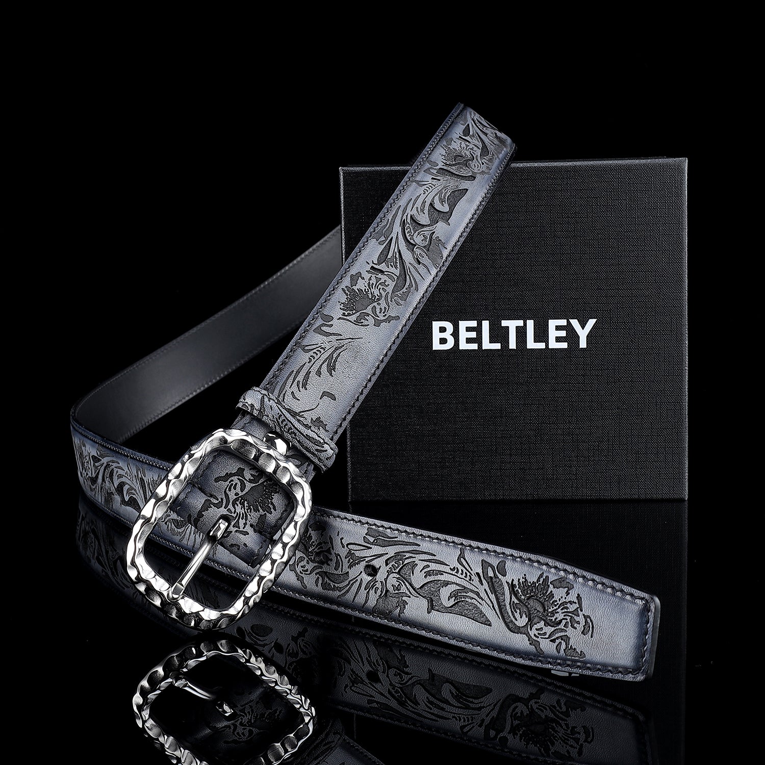 BELTLEY Men’s Unique Flower Leather Belt For Men