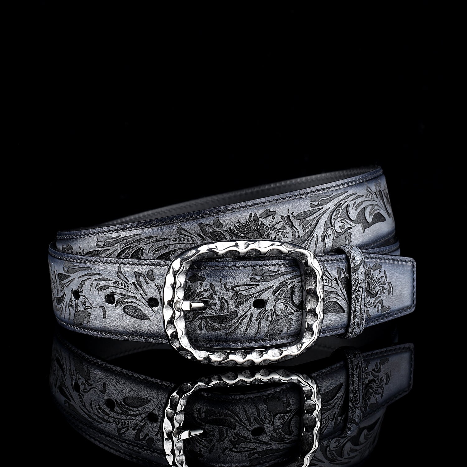 BELTLEY Men’s Unique Flower Leather Belt For Men