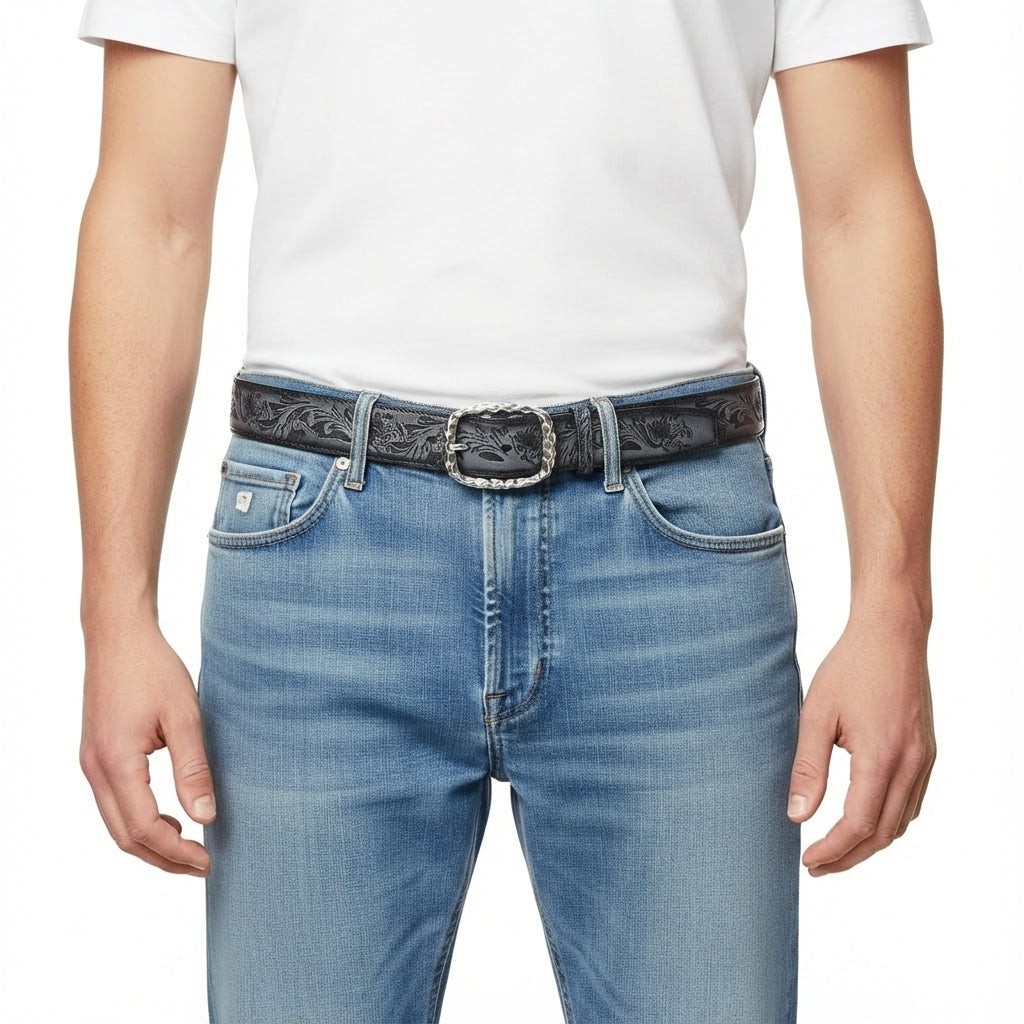 BELTLEY Men’s Unique Flower Leather Belt For Men