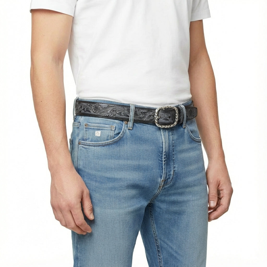 BELTLEY Men’s Unique Flower Leather Belt For Men