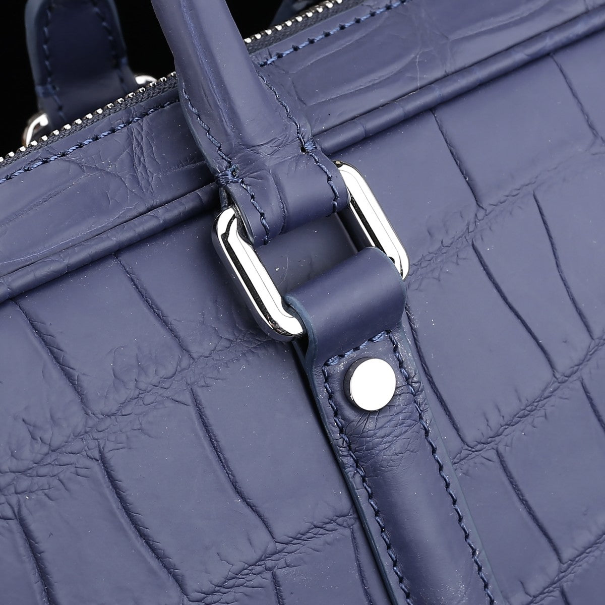 BELTLEY Navy Blue Matte Crocodile Leather Briefcase-Business Bag