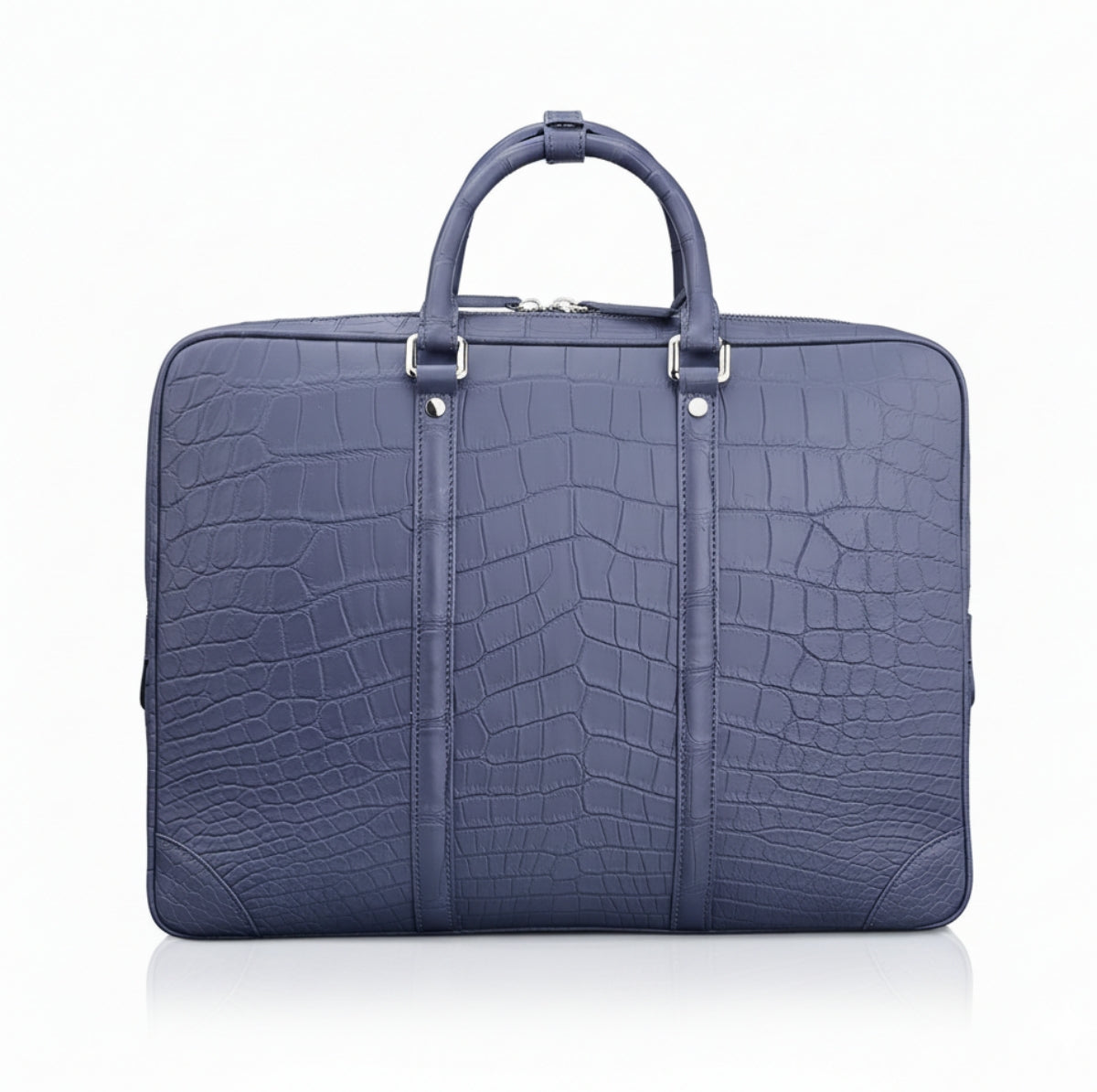 BELTLEY Navy Blue Matte Crocodile Leather Briefcase-Business Bag
