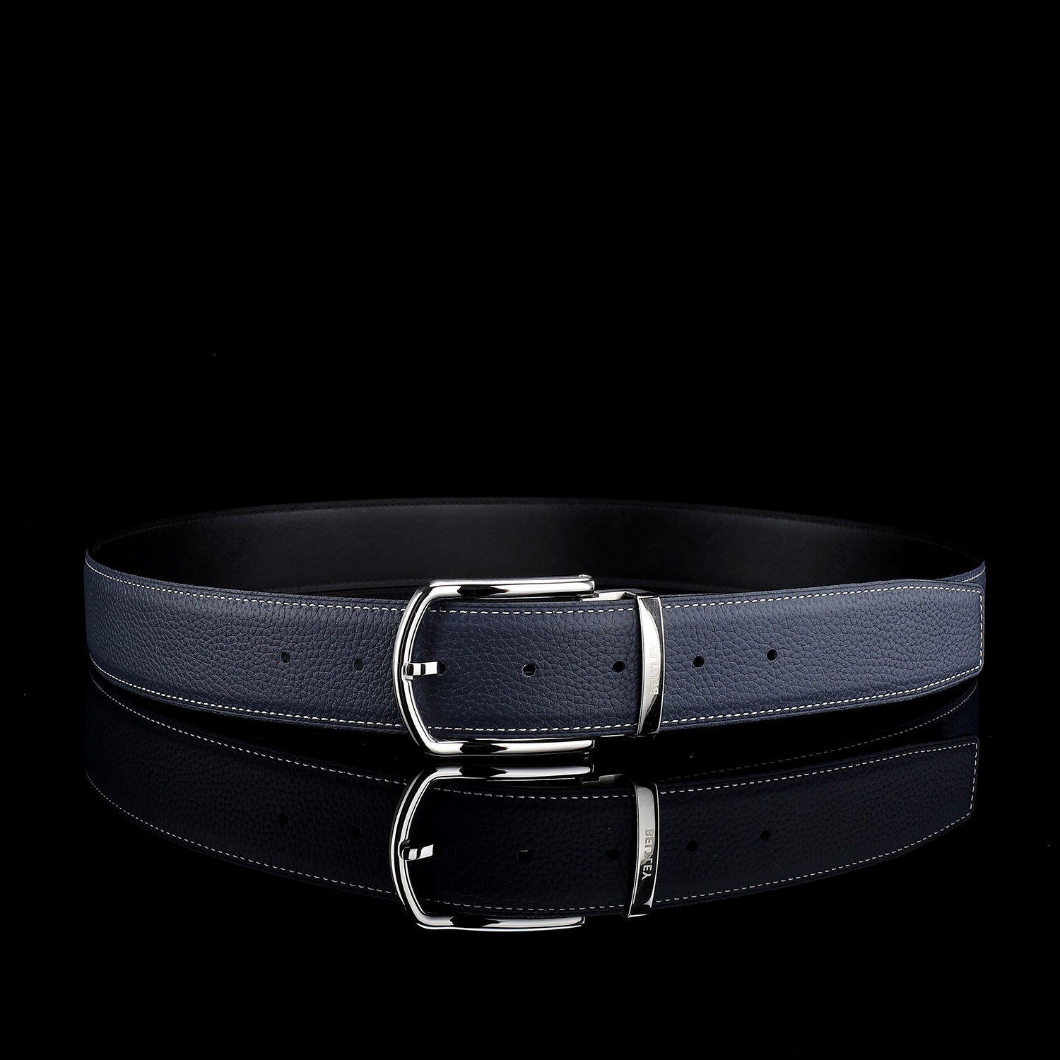 BELTLEY Navy Blue Pebbled Leather Belt For Men and Women
