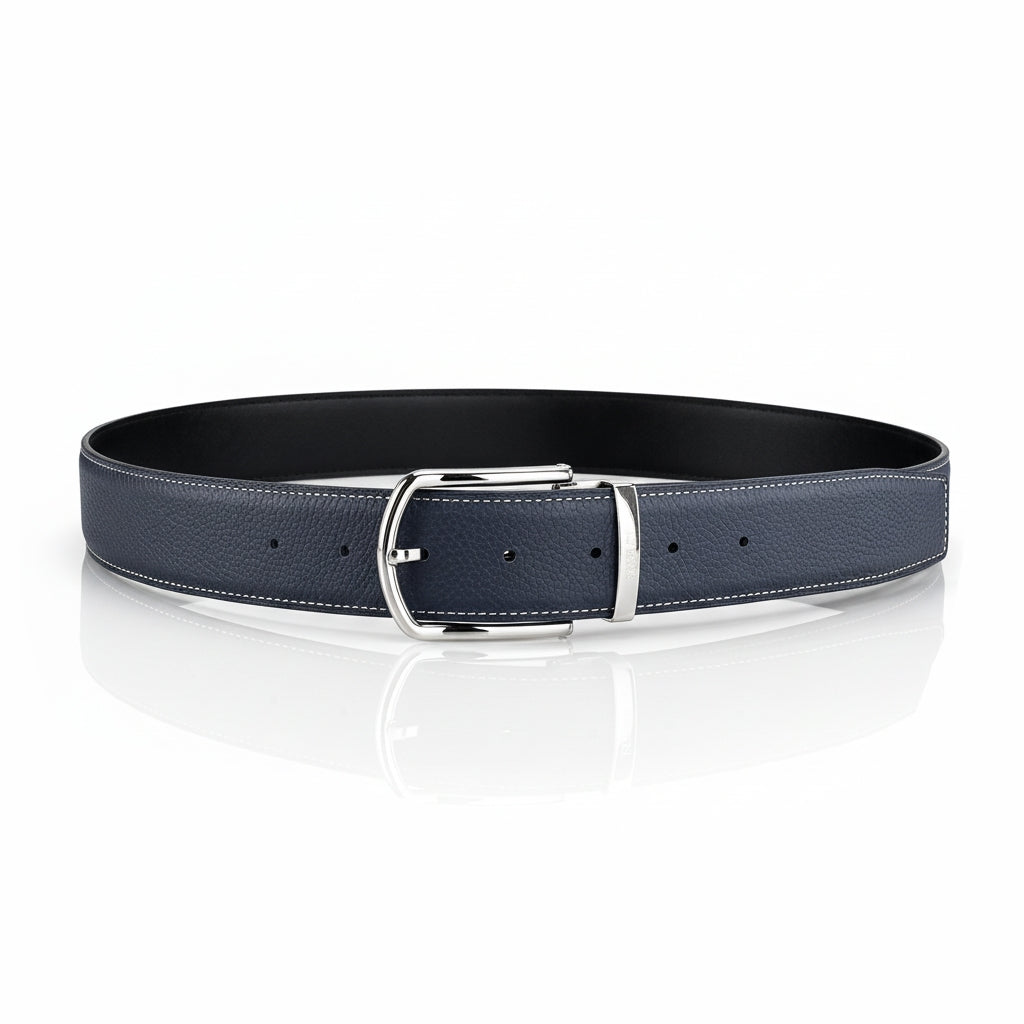 BELTLEY Navy Blue Pebbled Leather Belt For Men and Women