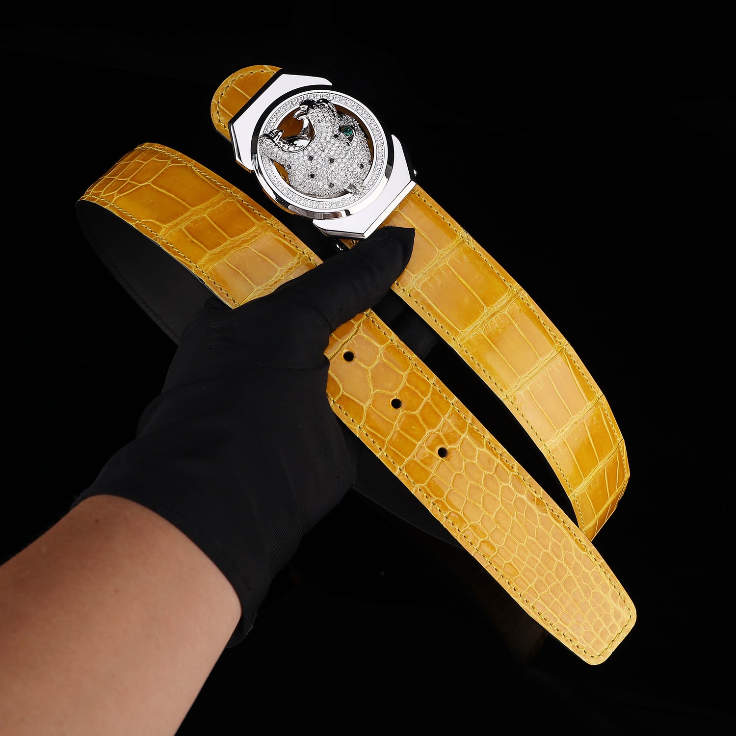 BELTLEY Nile Crocodile Belt Glazed Finish – Amber Gold Color