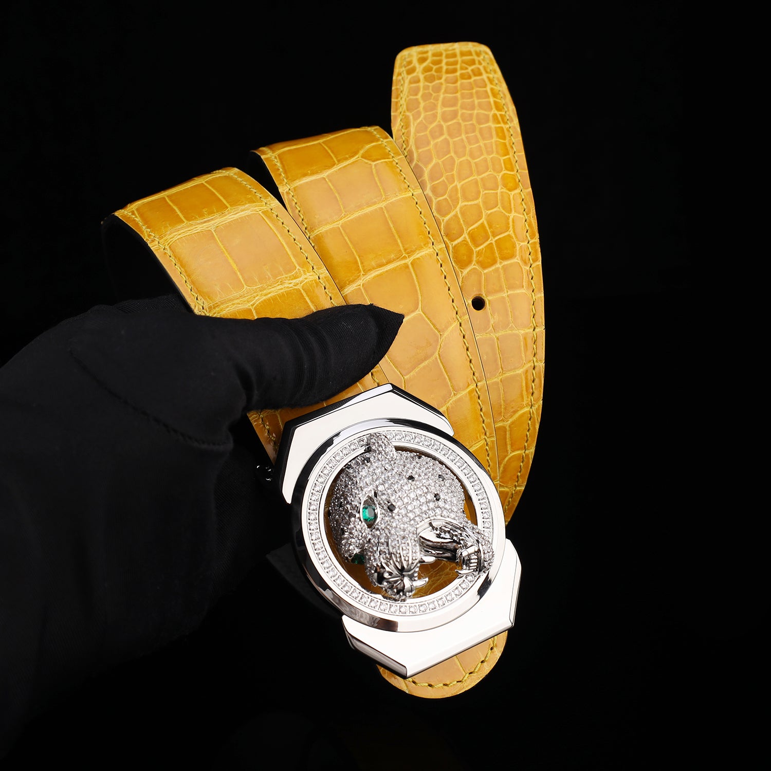 BELTLEY Nile Crocodile Belt Glazed Finish – Amber Gold Color