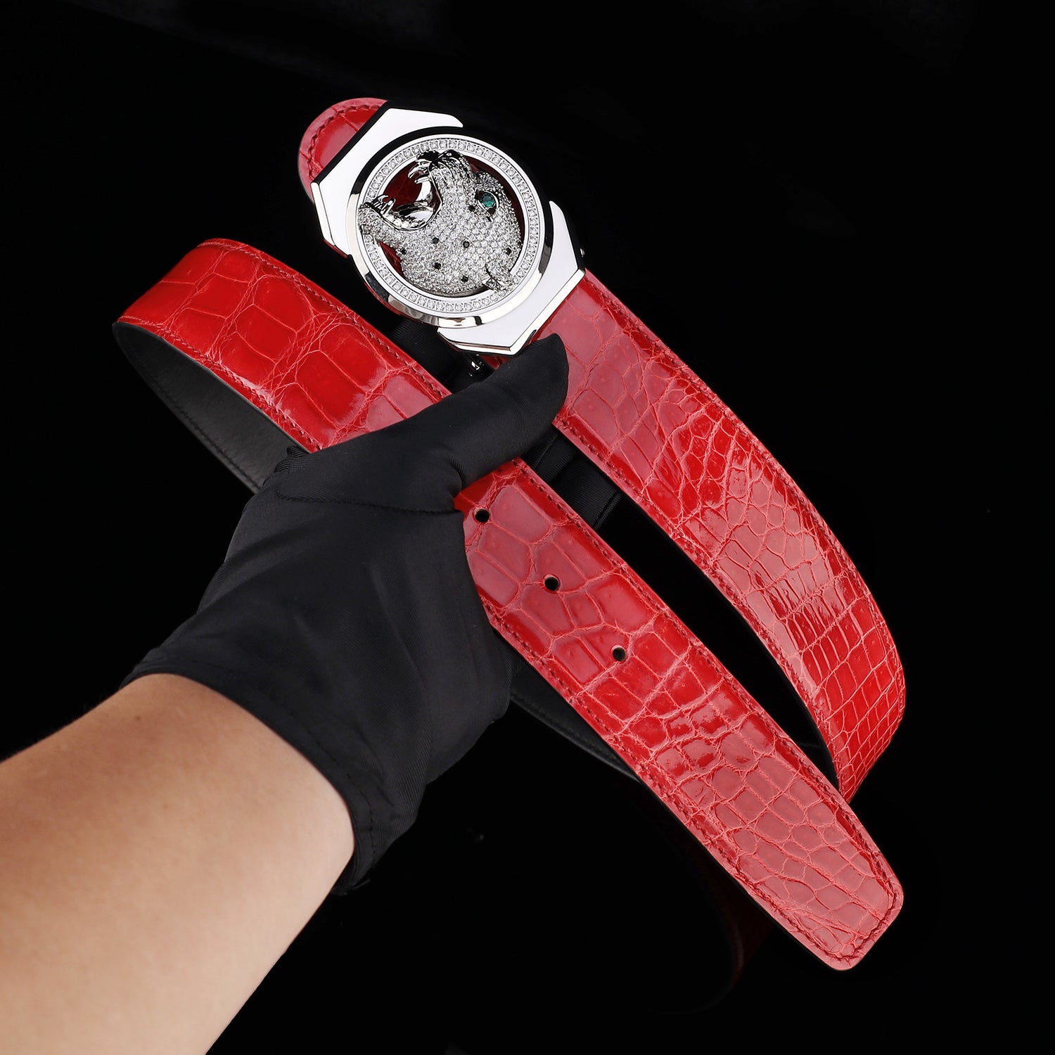 BELTLEY Nile Crocodile Belt Glazed Finish – Imperial Ruby Red
