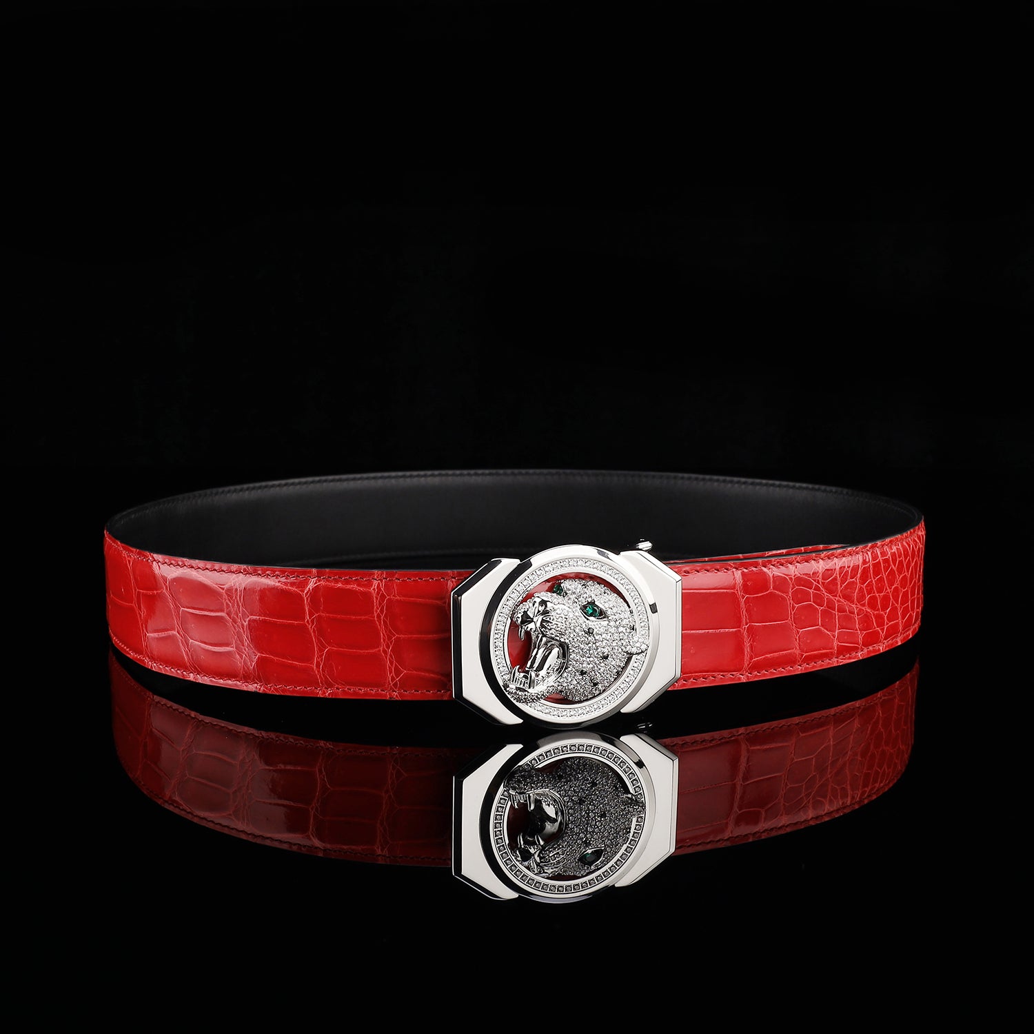 BELTLEY Nile Crocodile Belt Glazed Finish – Imperial Ruby Red